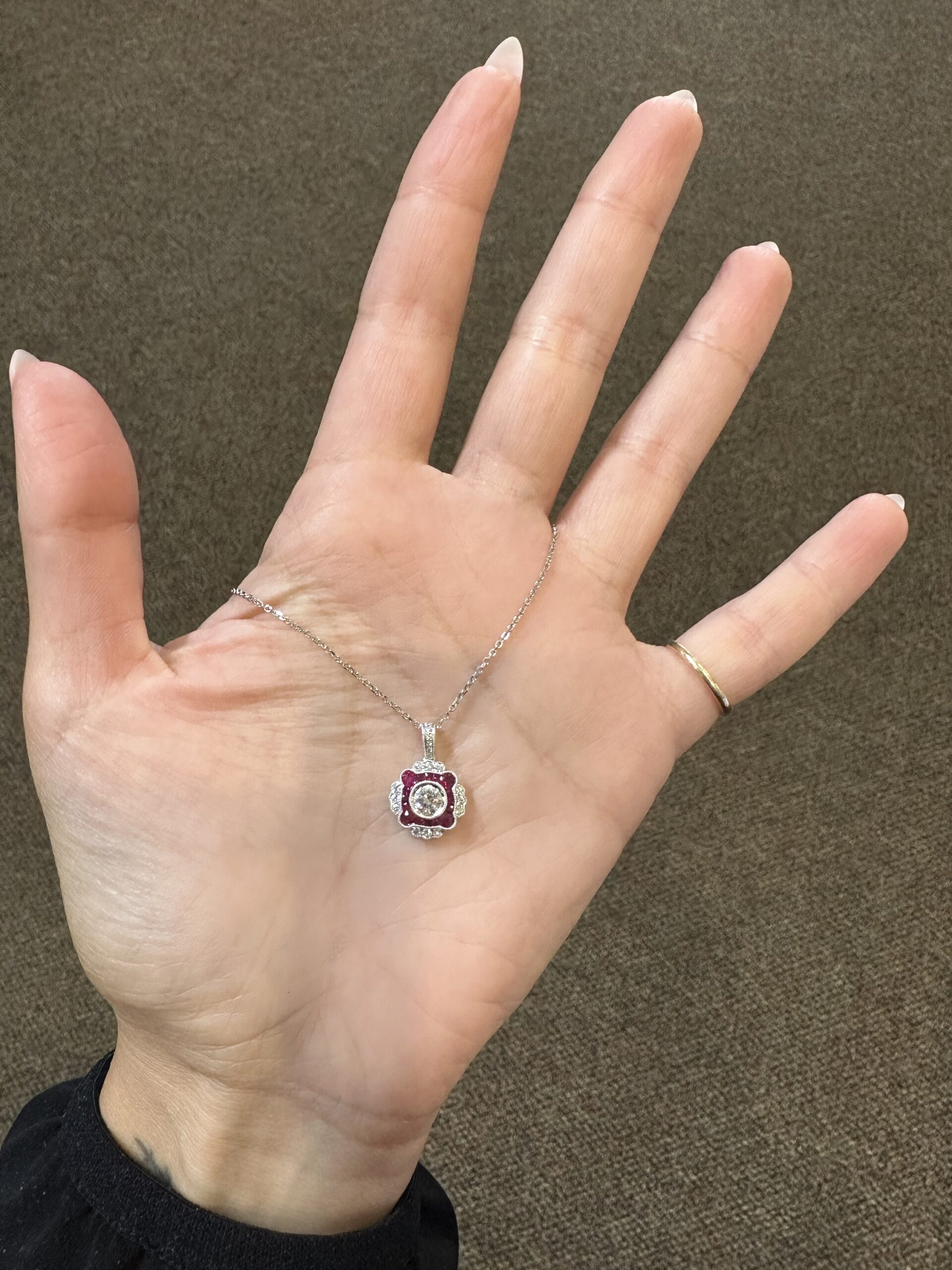 14k White Gold Genuine .38 Cttw Round Brilliant Cut Diamond & .47 Cttw Ruby Cluster Pendant - Image 21