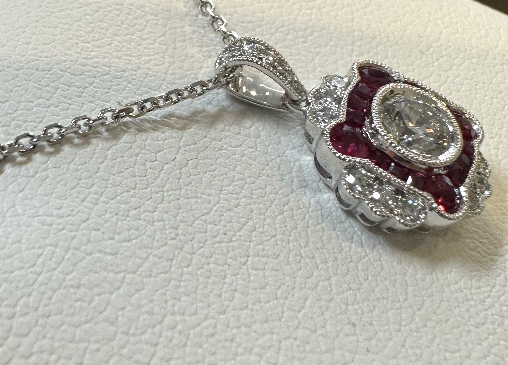 14k White Gold Genuine .38 Cttw Round Brilliant Cut Diamond & .47 Cttw Ruby Cluster Pendant - Image 24