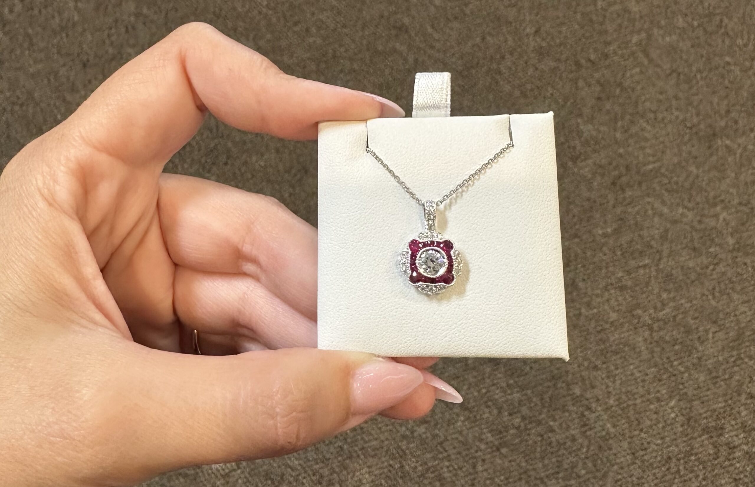 14k White Gold Genuine .38 Cttw Round Brilliant Cut Diamond & .47 Cttw Ruby Cluster Pendant - Image 15
