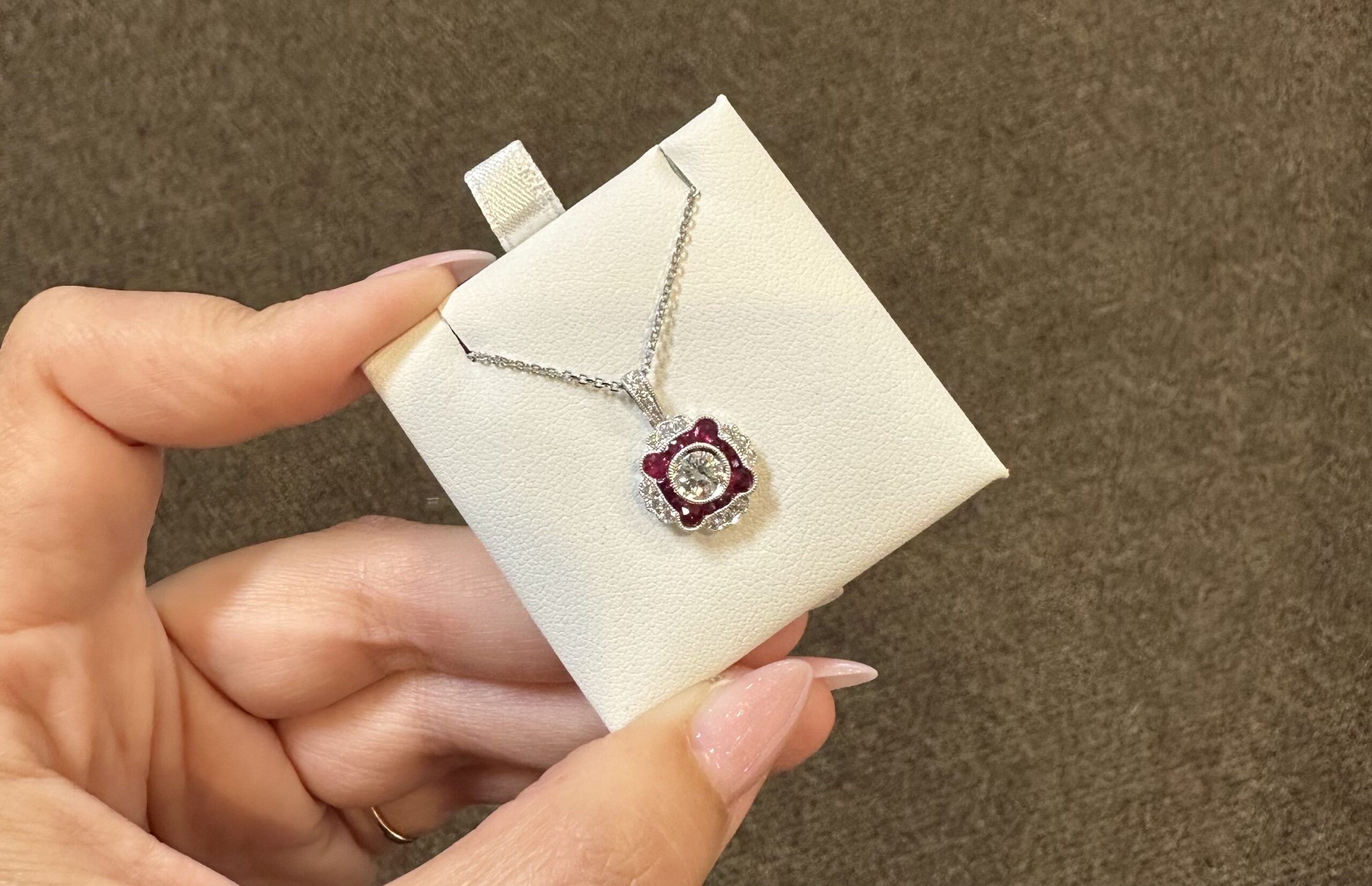 14k White Gold Genuine .38 Cttw Round Brilliant Cut Diamond & .47 Cttw Ruby Cluster Pendant - Image 10