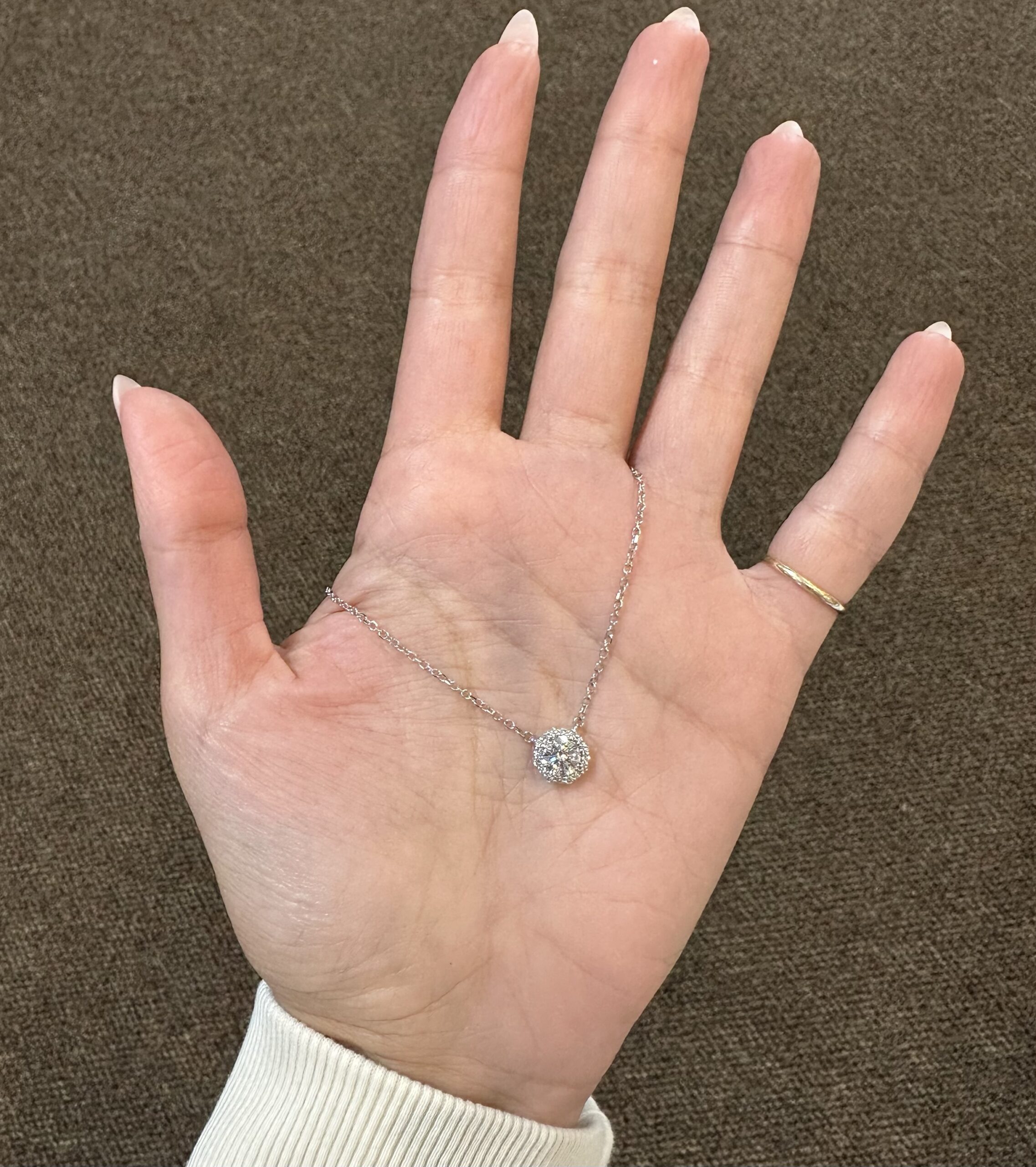 14k White Gold Genuine GIA Certified .90 Carat Round Brilliant Cut Diamond Halo Pendant - Image 3