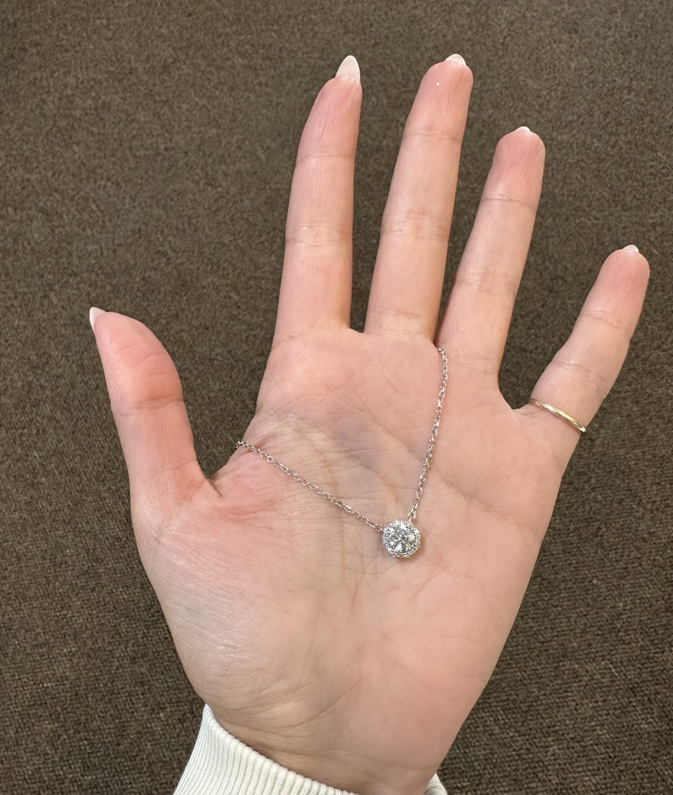 14k White Gold Genuine GIA Certified .90 Carat Round Brilliant Cut Diamond Halo Pendant - Image 4