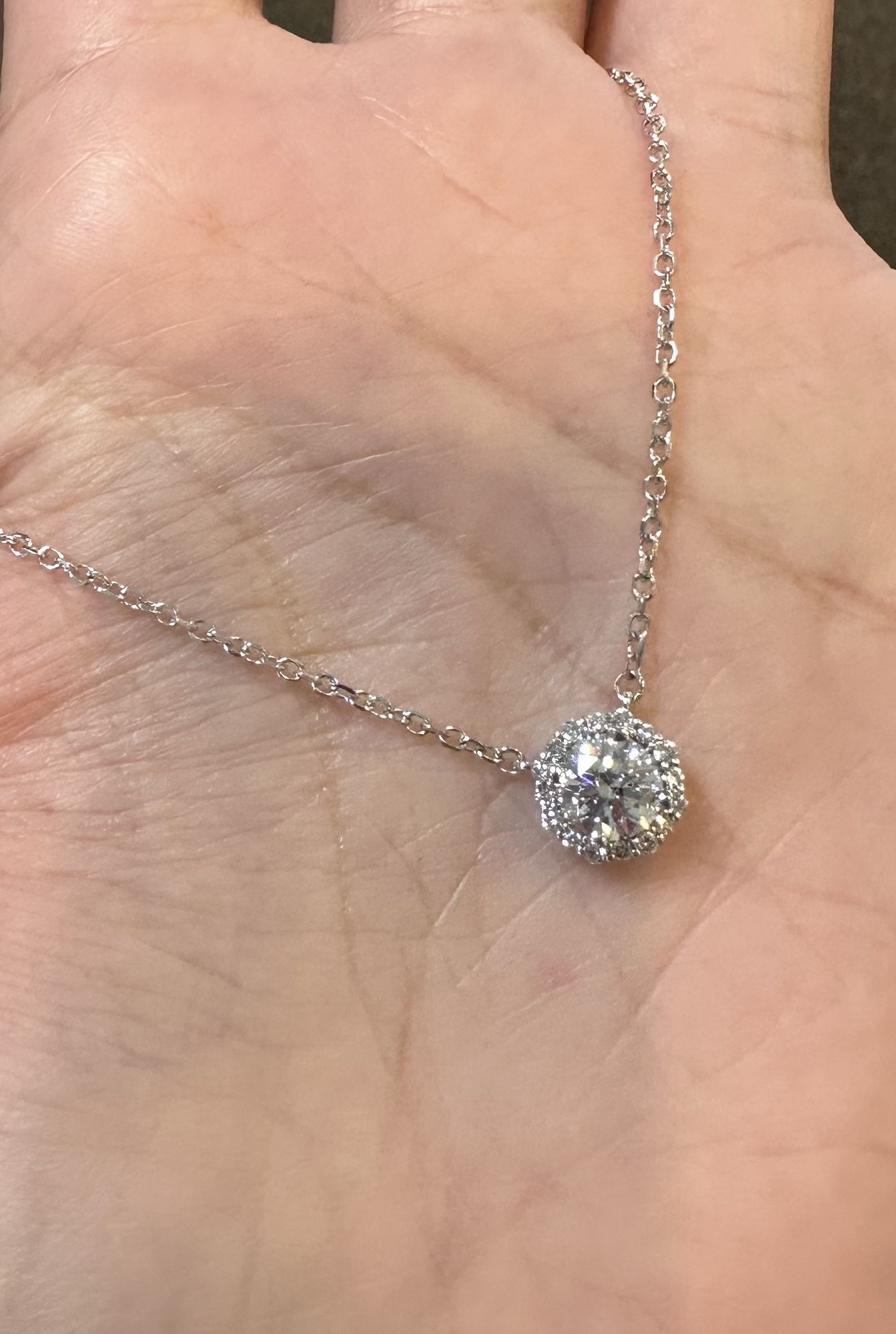 14k White Gold Genuine GIA Certified .90 Carat Round Brilliant Cut Diamond Halo Pendant - Image 2