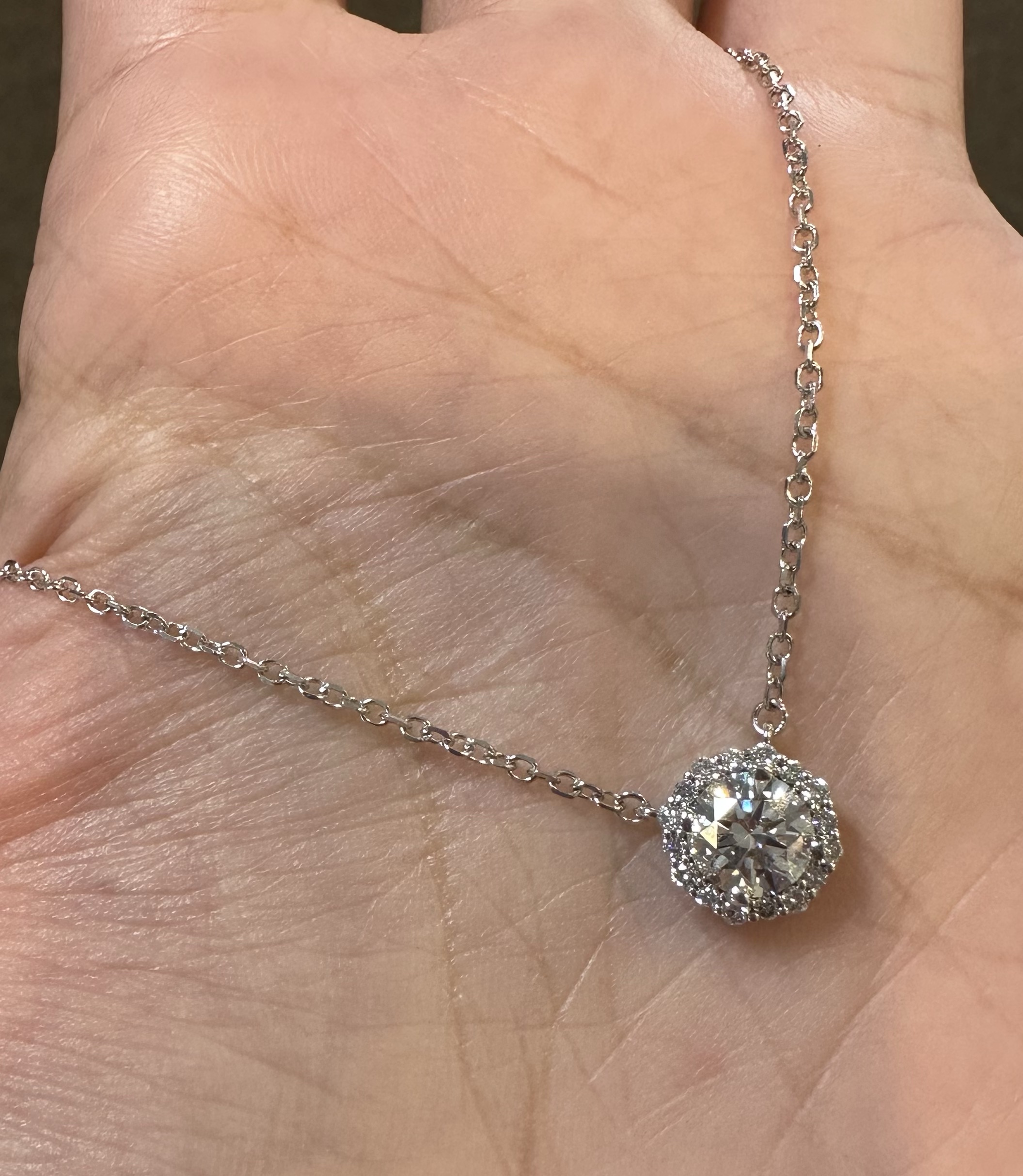 14k White Gold Genuine GIA Certified .90 Carat Round Brilliant Cut Diamond Halo Pendant