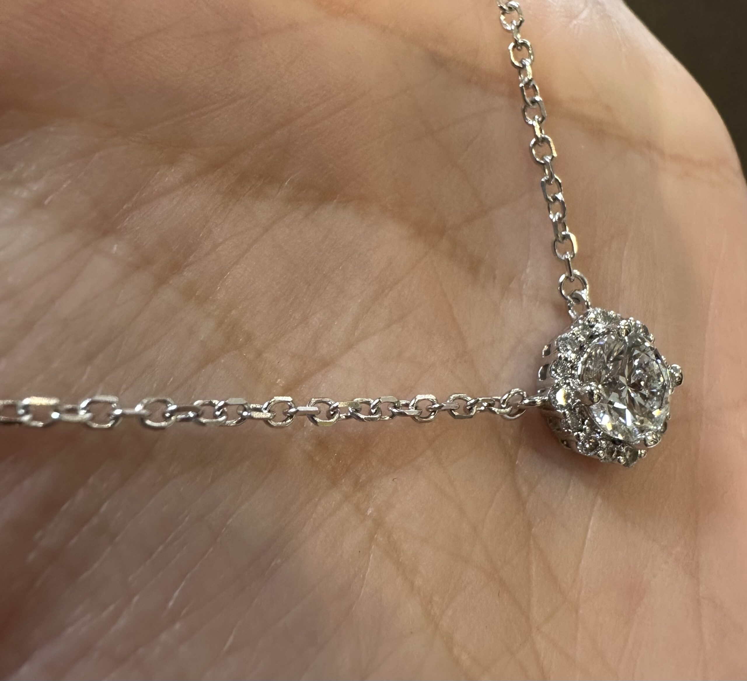 14k White Gold Genuine GIA Certified .90 Carat Round Brilliant Cut Diamond Halo Pendant - Image 6