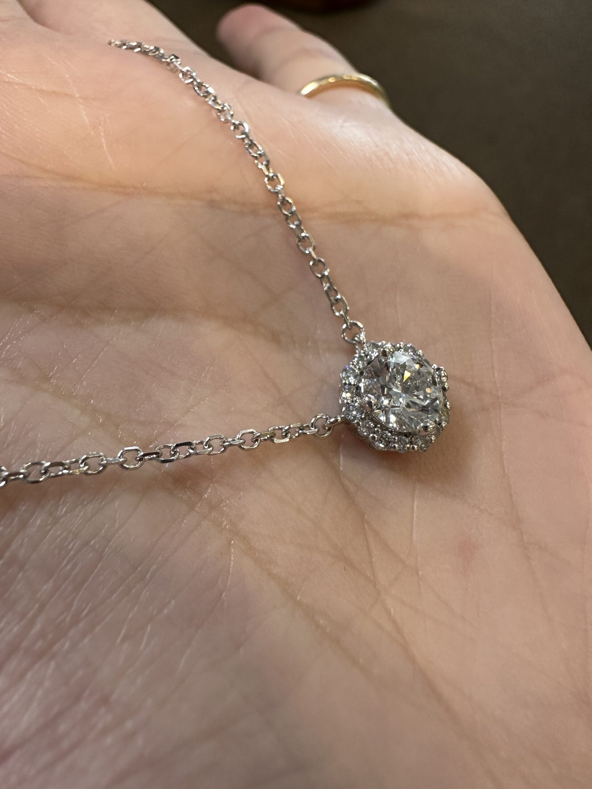 14k White Gold Genuine GIA Certified .90 Carat Round Brilliant Cut Diamond Halo Pendant - Image 7