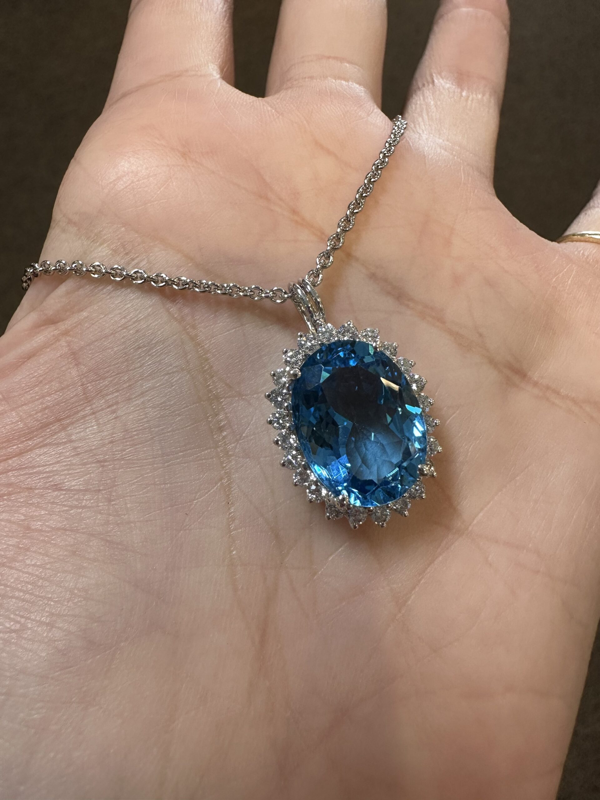 18k White Gold Genuine Blue Topaz & 3/4 Cttw Round Brilliant Cut Diamond Cluster Pendant - Image 39