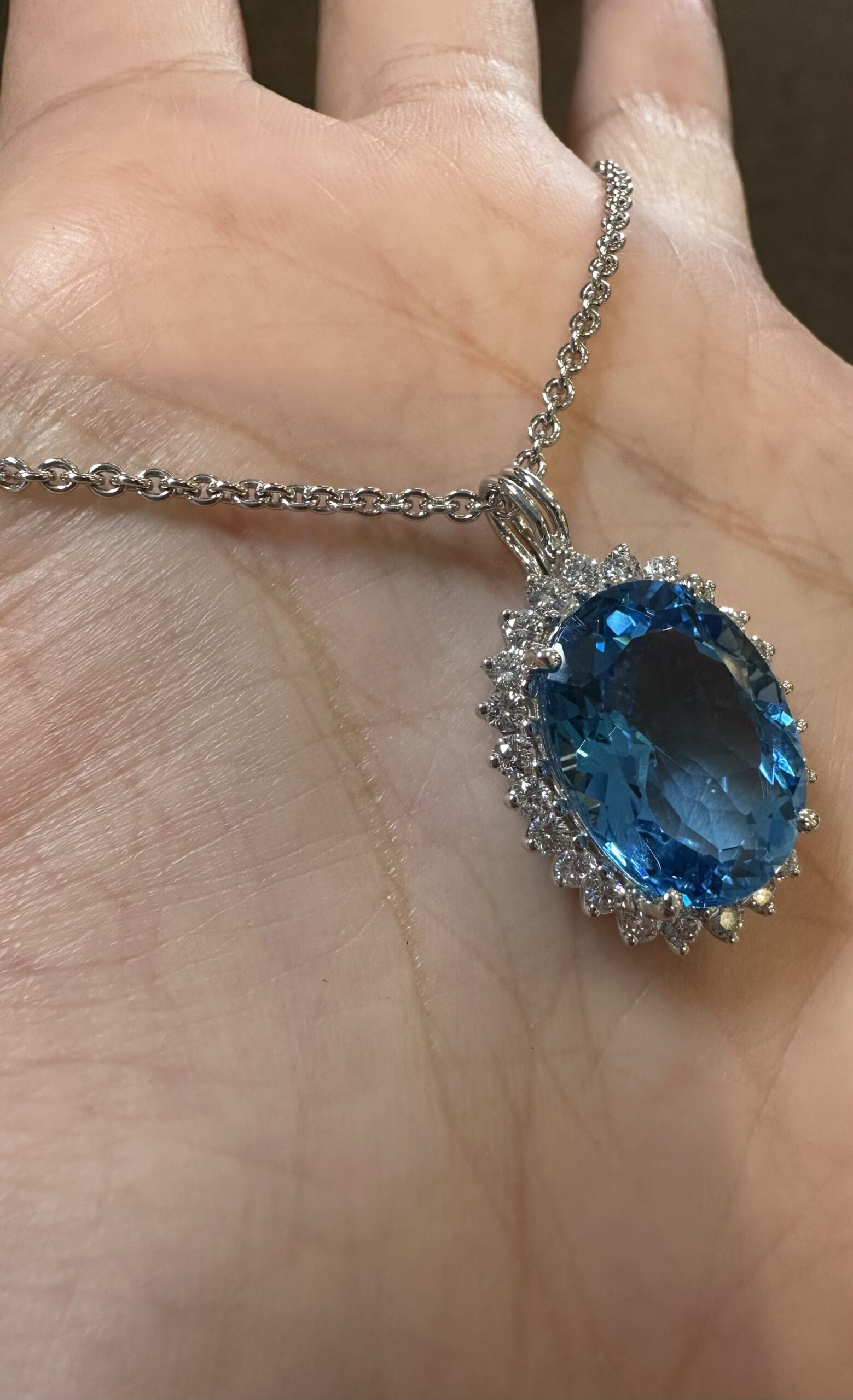 18k White Gold Genuine Blue Topaz & 3/4 Cttw Round Brilliant Cut Diamond Cluster Pendant - Image 38