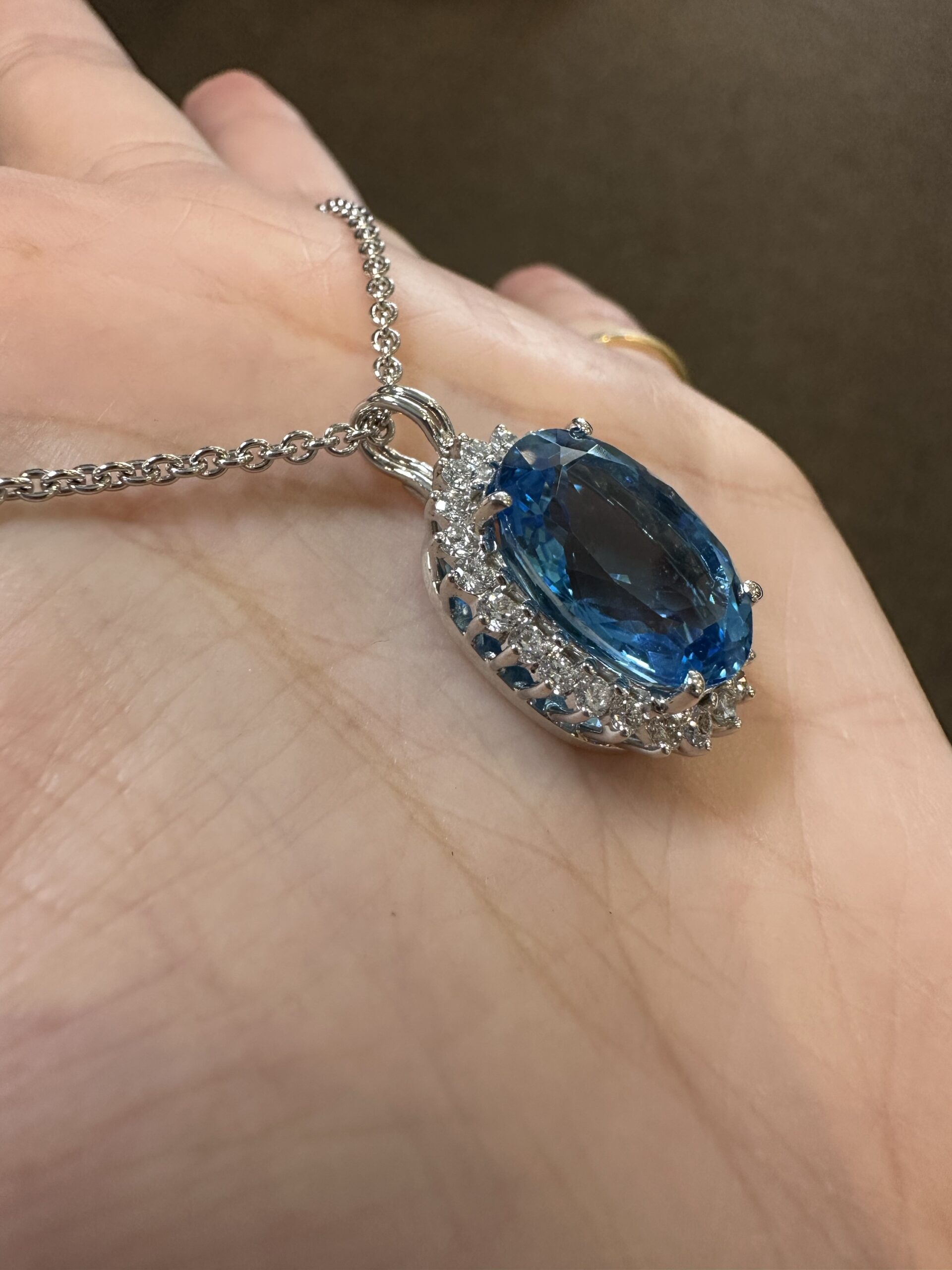 18k White Gold Genuine Blue Topaz & 3/4 Cttw Round Brilliant Cut Diamond Cluster Pendant - Image 36