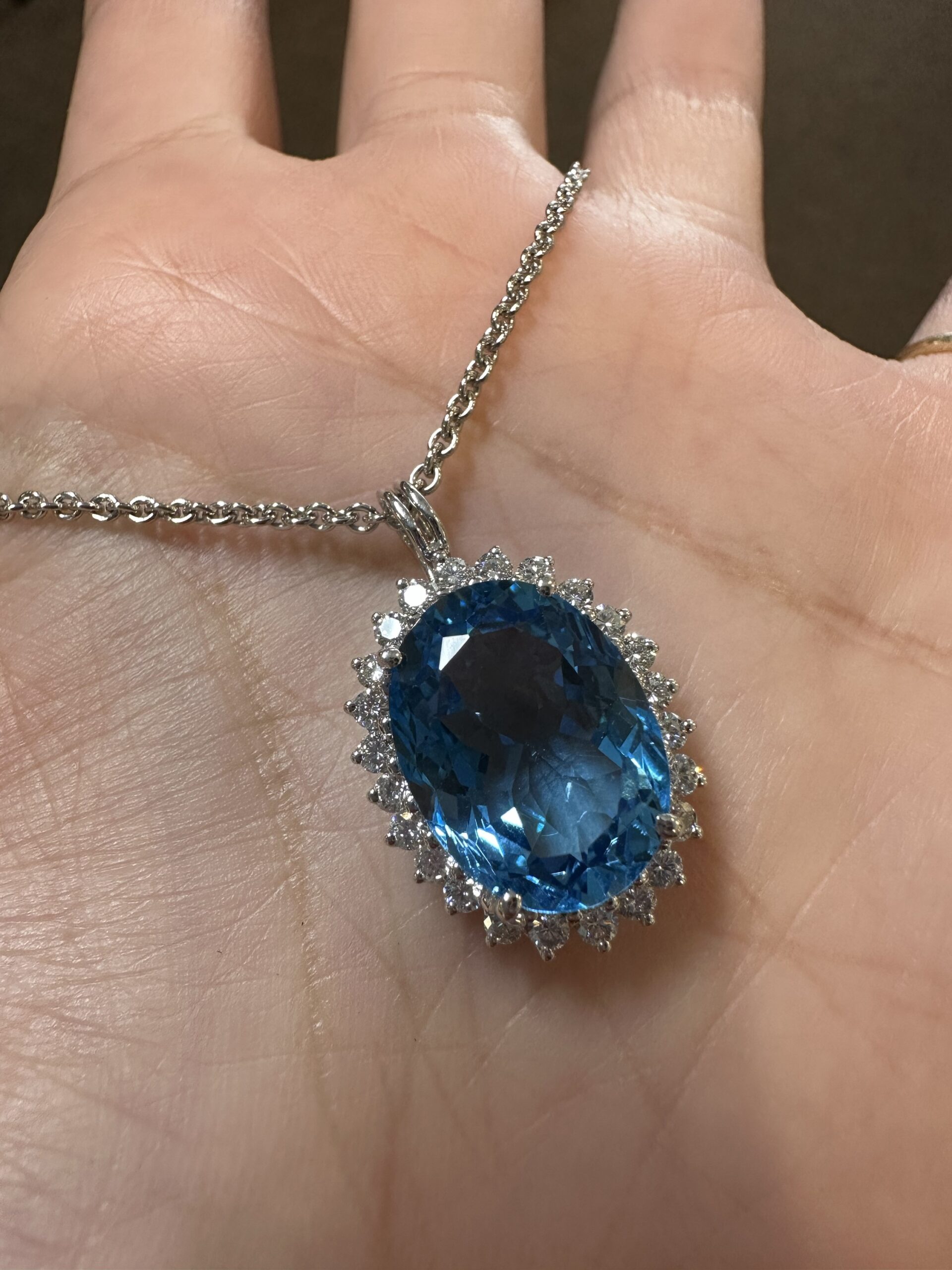 18k White Gold Genuine Blue Topaz & 3/4 Cttw Round Brilliant Cut Diamond Cluster Pendant - Image 34