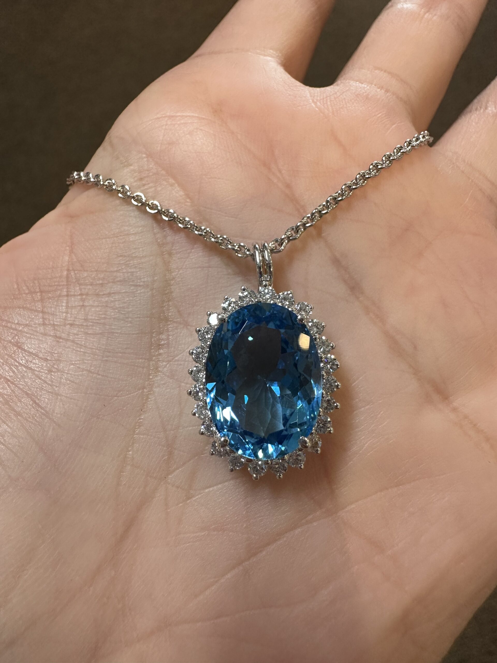 18k White Gold Genuine Blue Topaz & 3/4 Cttw Round Brilliant Cut Diamond Cluster Pendant - Image 33