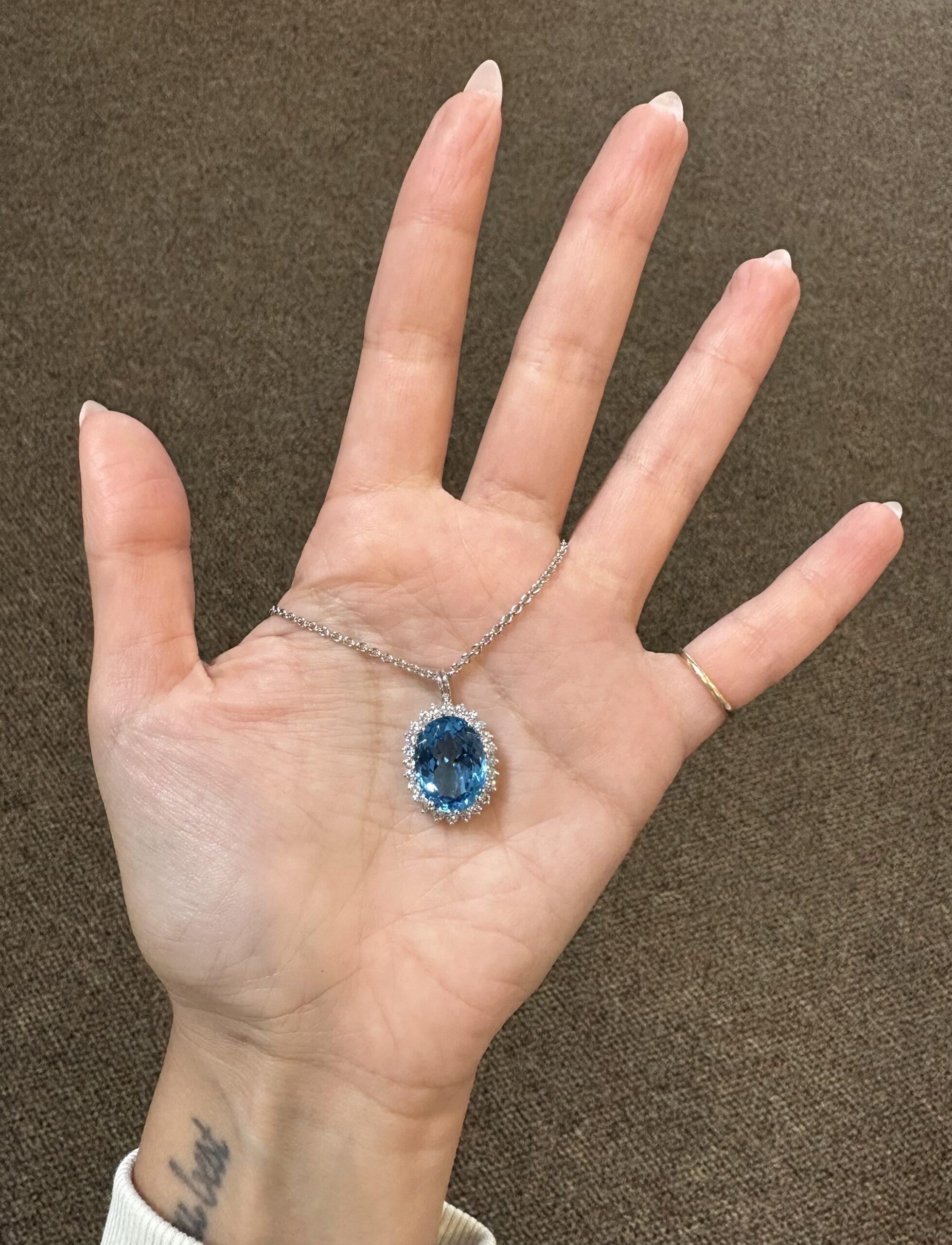 18k White Gold Genuine Blue Topaz & 3/4 Cttw Round Brilliant Cut Diamond Cluster Pendant - Image 31