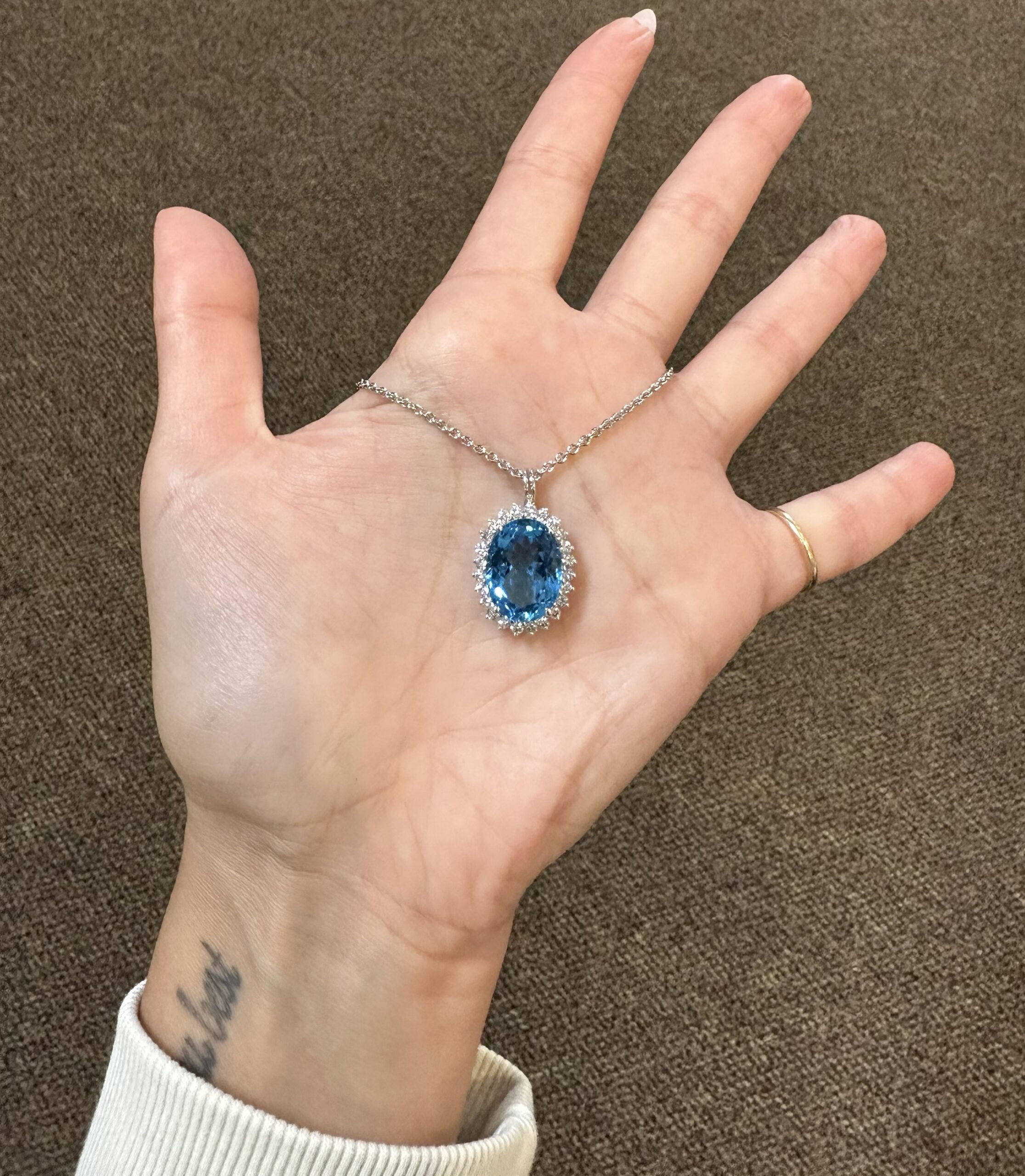 18k White Gold Genuine Blue Topaz & 3/4 Cttw Round Brilliant Cut Diamond Cluster Pendant - Image 28