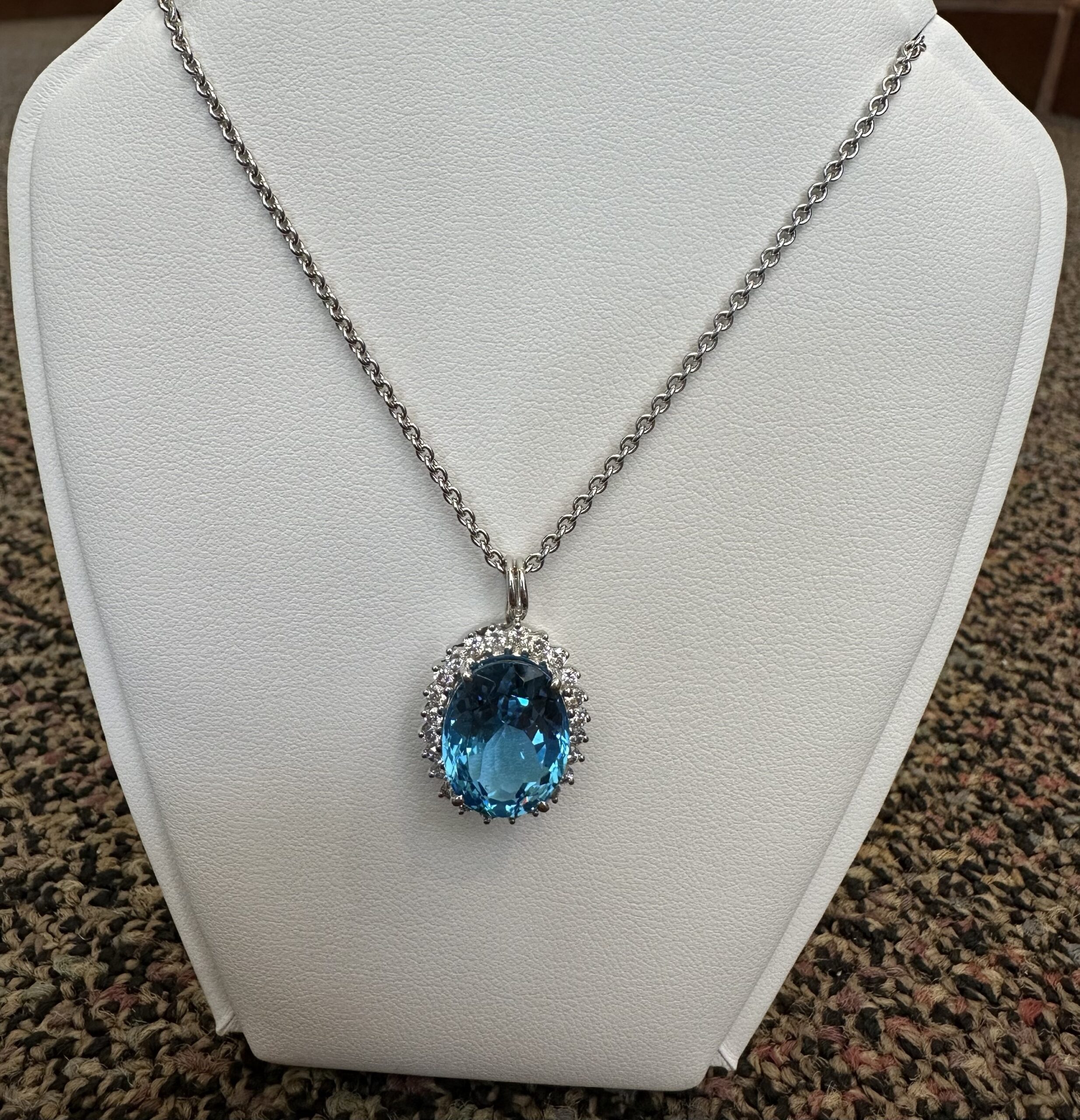 18k White Gold Genuine Blue Topaz & 3/4 Cttw Round Brilliant Cut Diamond Cluster Pendant - Image 26