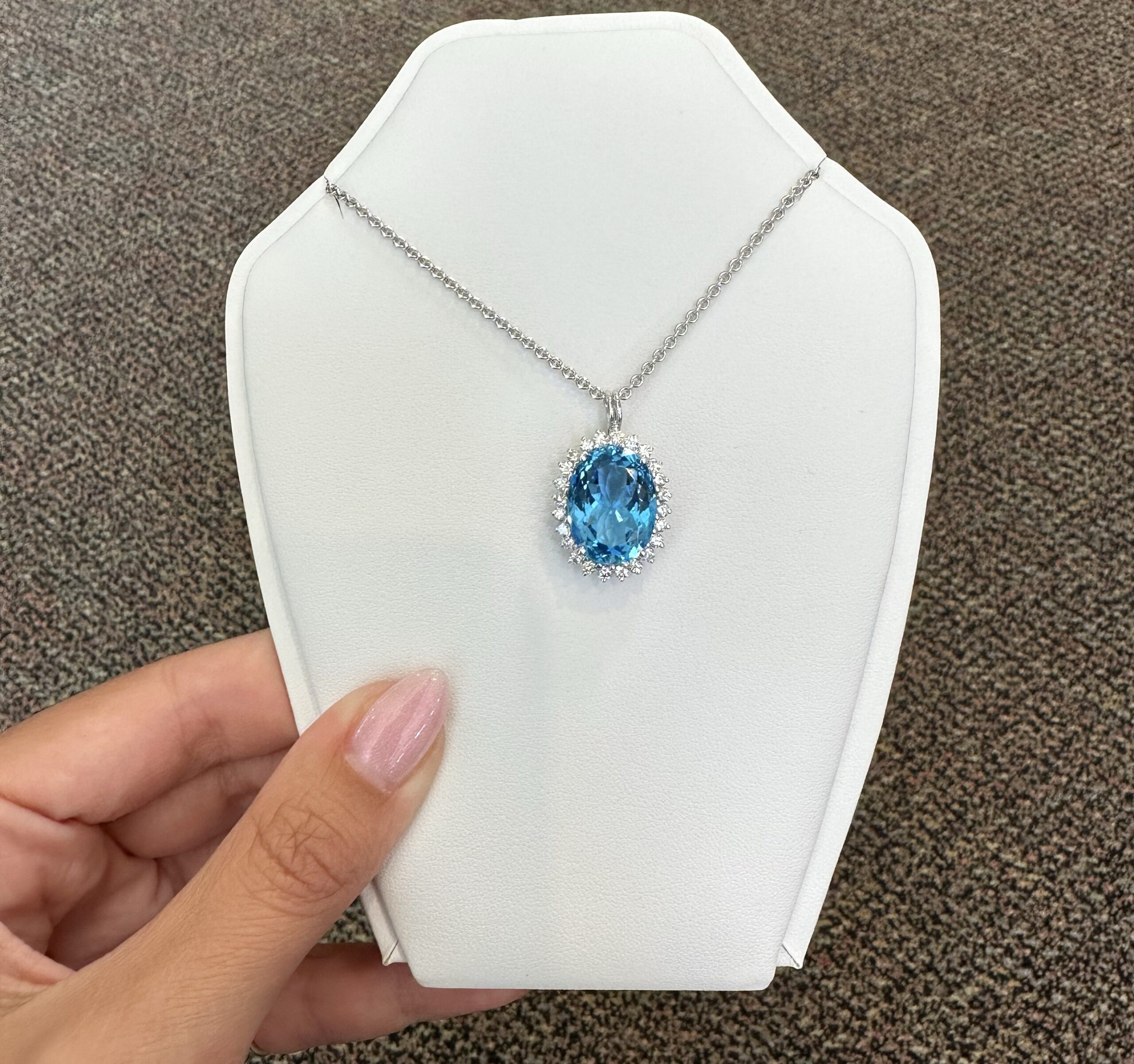 18k White Gold Genuine Blue Topaz & 3/4 Cttw Round Brilliant Cut Diamond Cluster Pendant - Image 18