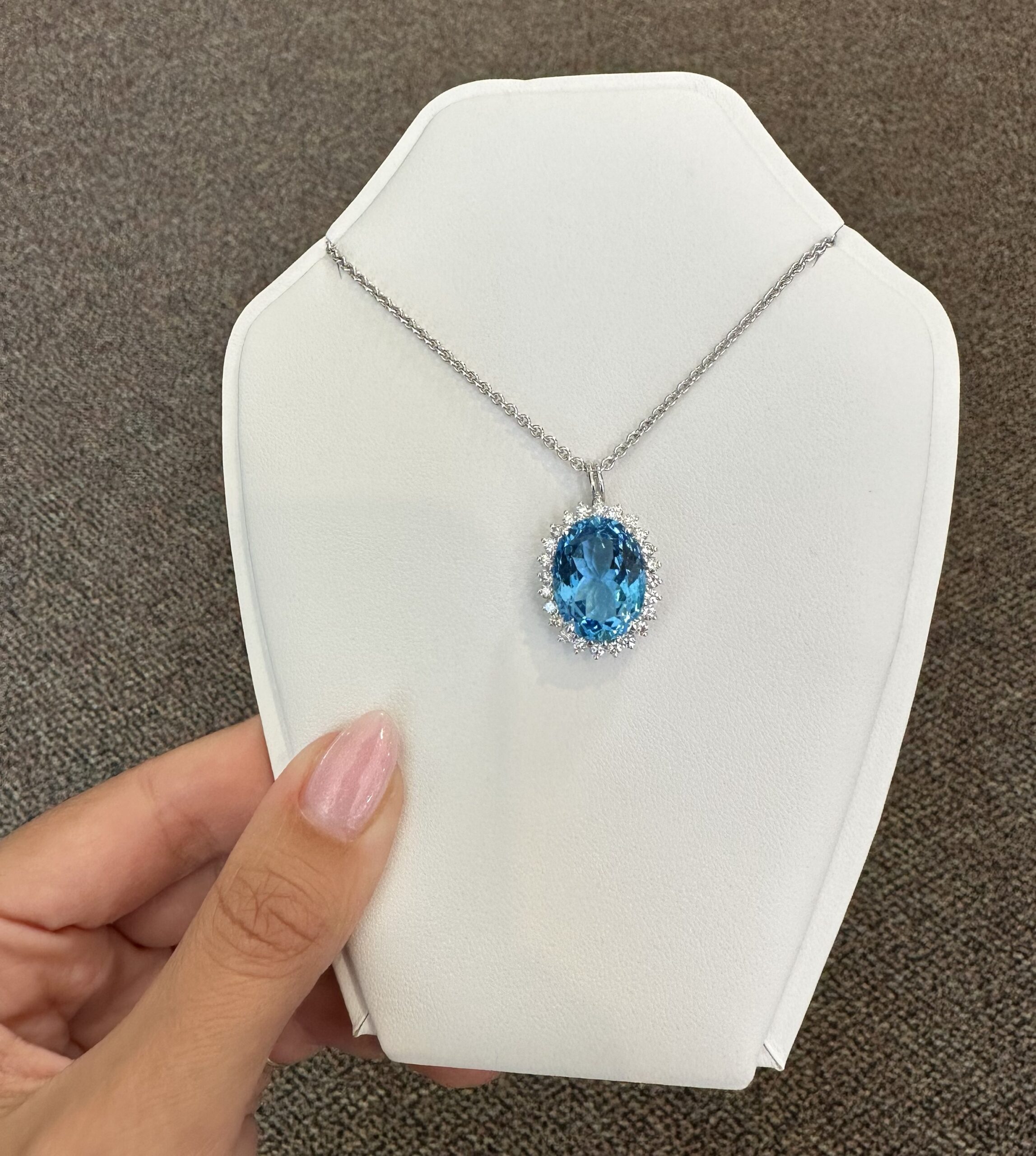 18k White Gold Genuine Blue Topaz & 3/4 Cttw Round Brilliant Cut Diamond Cluster Pendant - Image 3