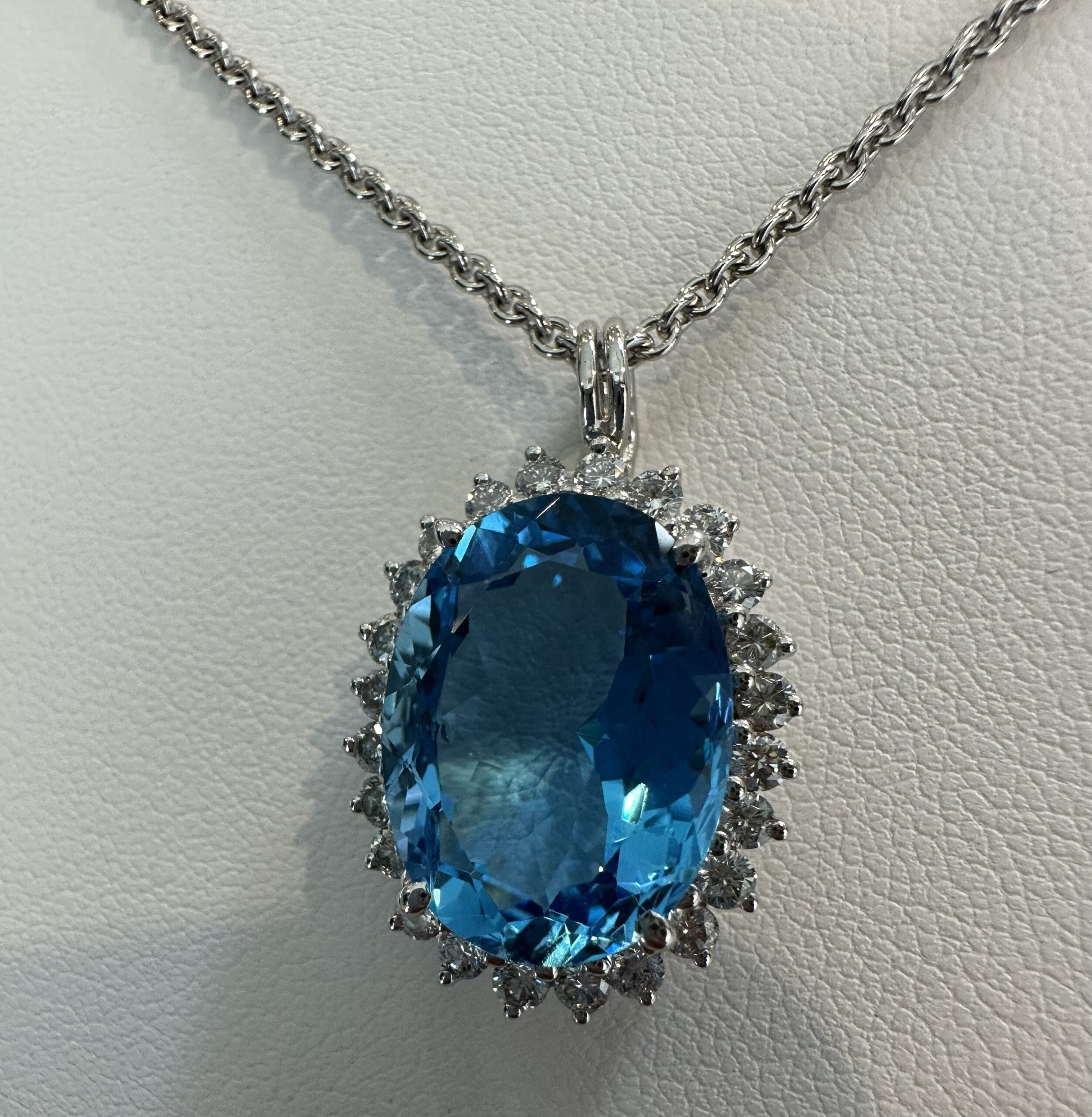18k White Gold Genuine Blue Topaz & 3/4 Cttw Round Brilliant Cut Diamond Cluster Pendant - Image 10