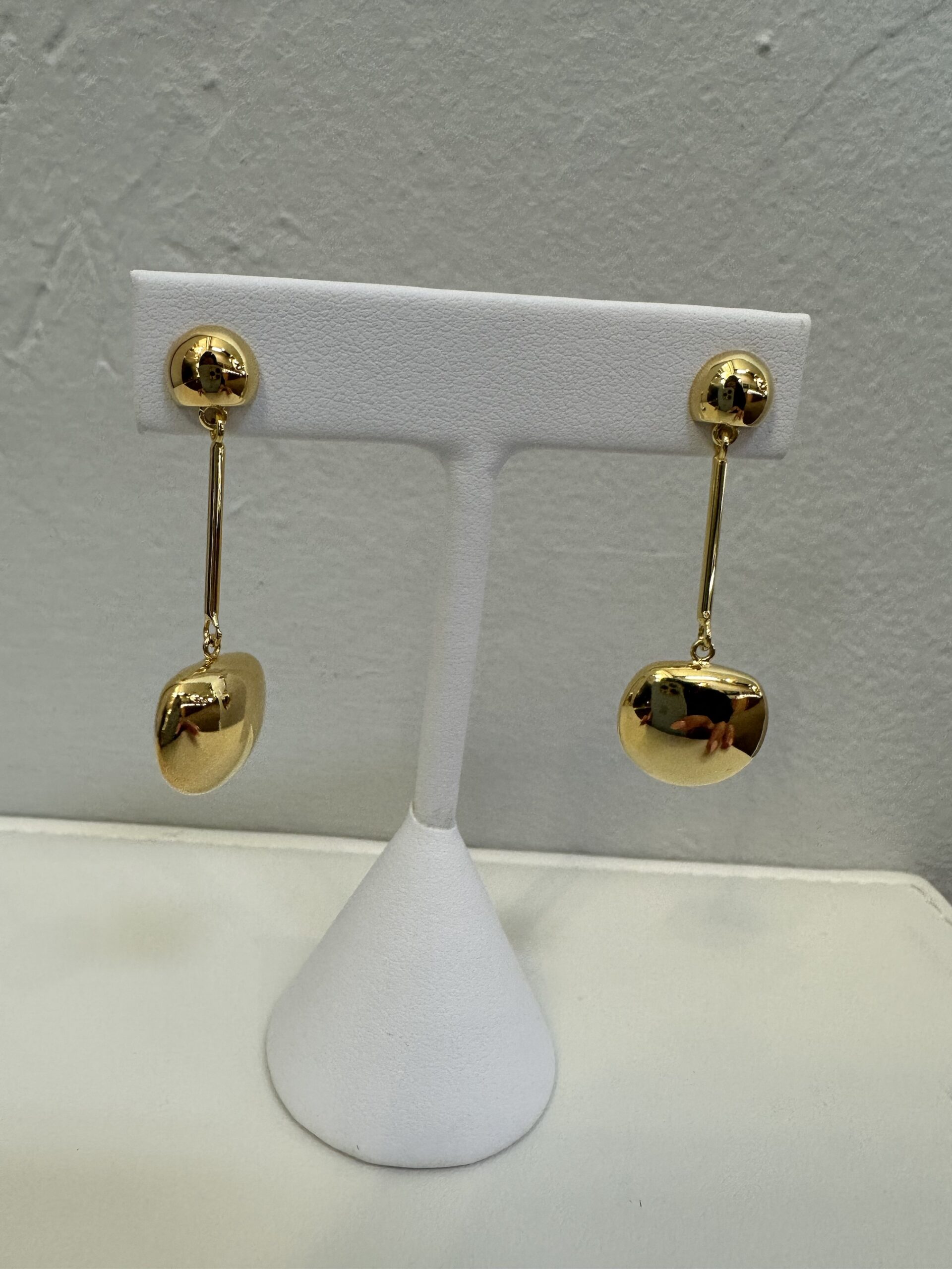 18k Yellow Gold Off-Round Accent & Bar Drop Dangle Stud Earrings - Image 6