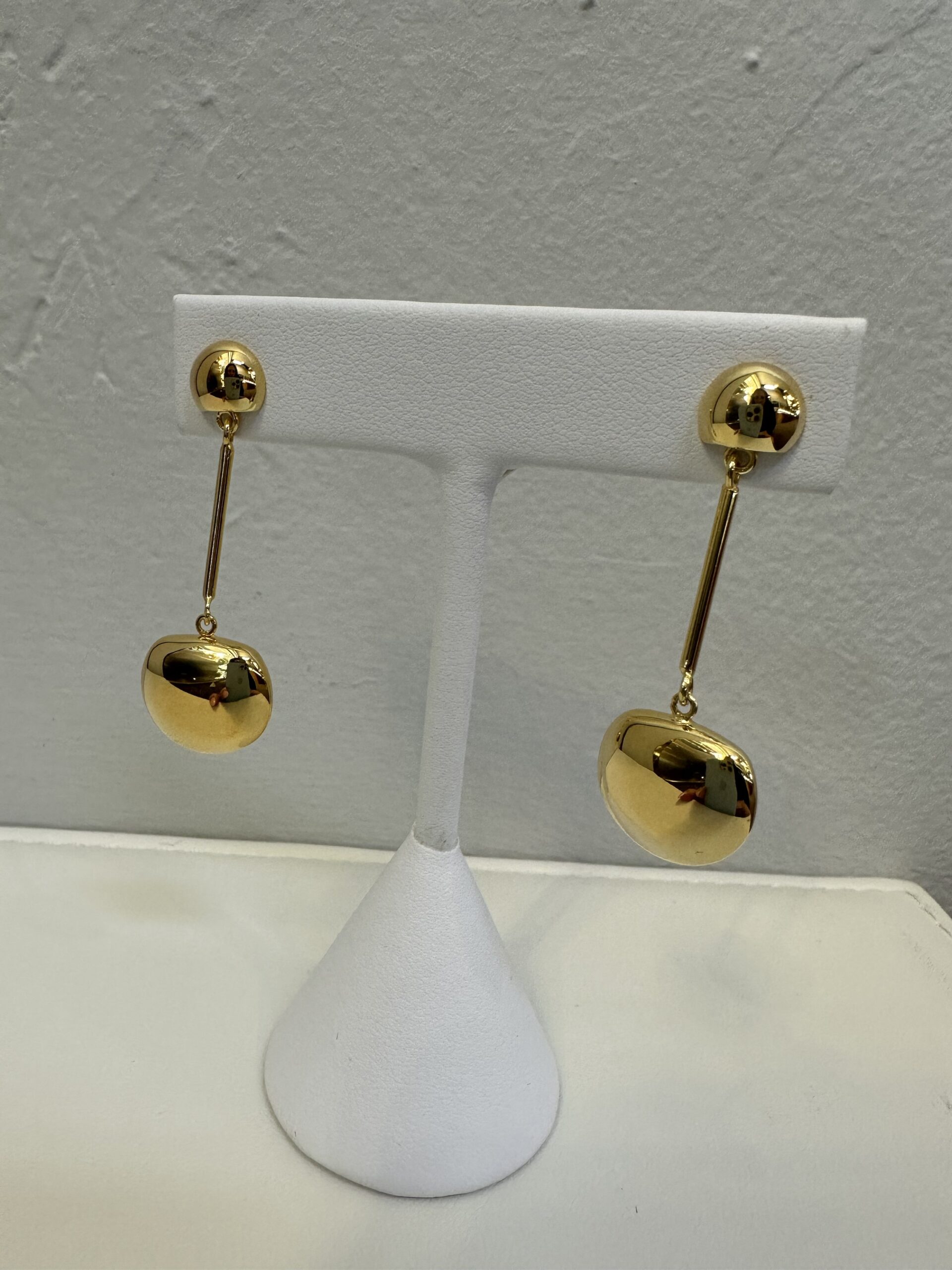 18k Yellow Gold Off-Round Accent & Bar Drop Dangle Stud Earrings - Image 5