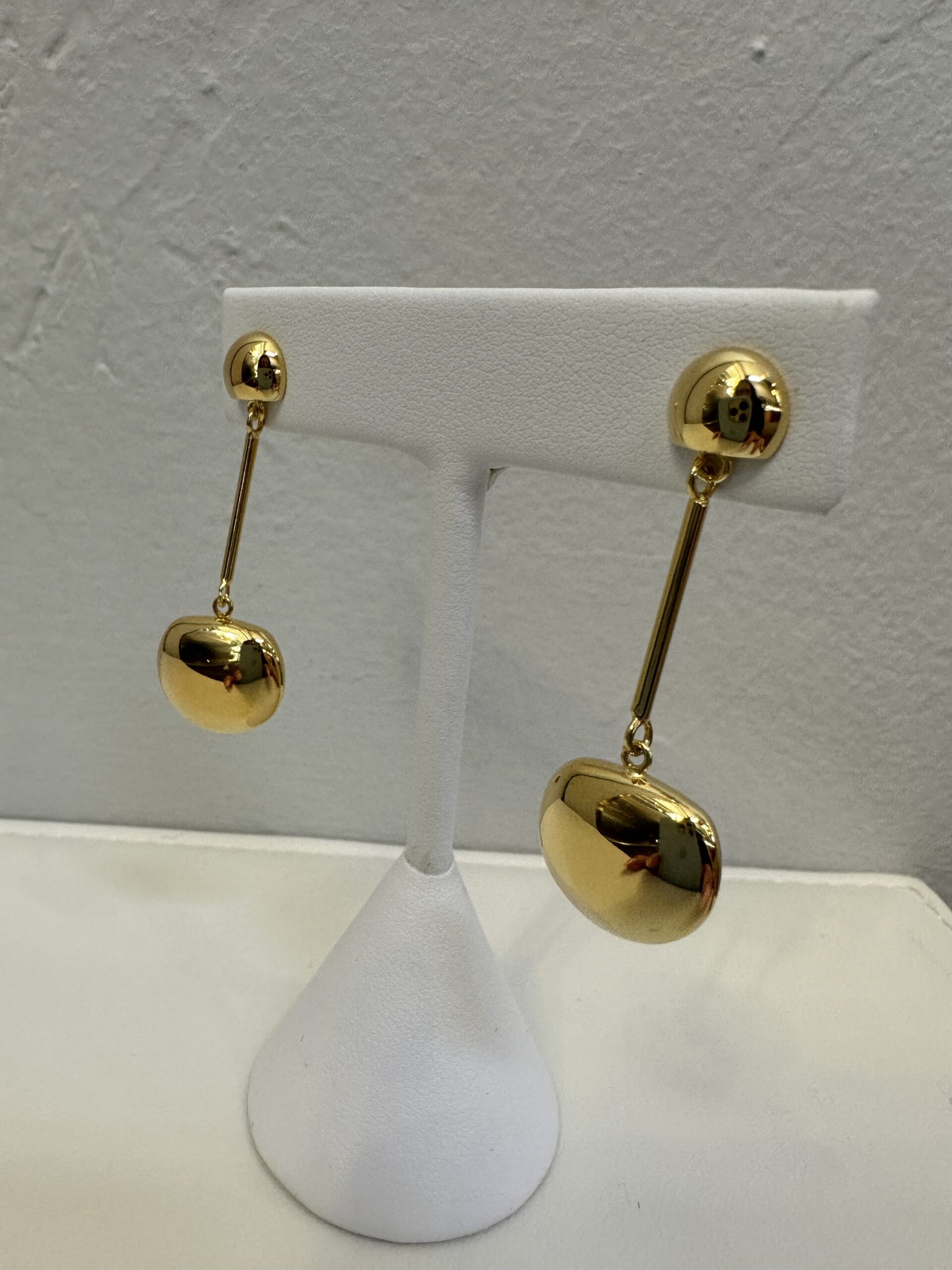 18k Yellow Gold Off-Round Accent & Bar Drop Dangle Stud Earrings - Image 2