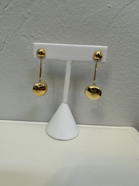 18k Yellow Gold Off-Round Accent & Bar Drop Dangle Stud Earrings