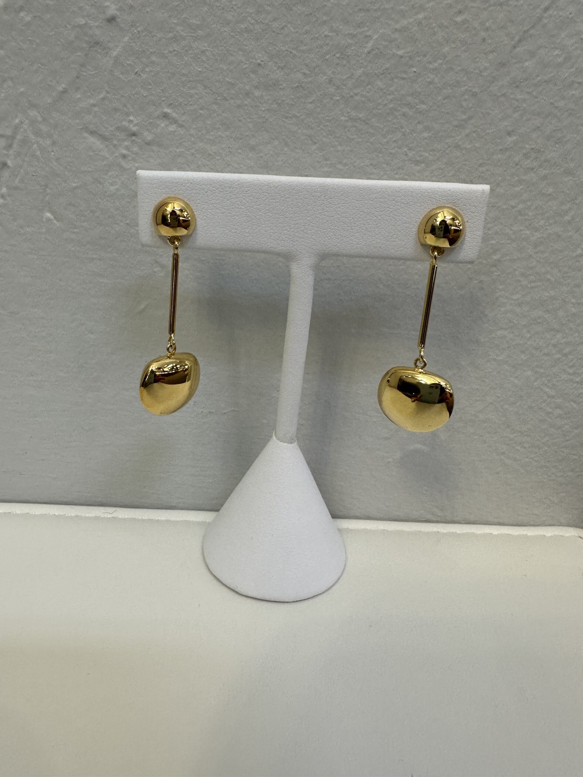 18k Yellow Gold Off-Round Accent & Bar Drop Dangle Stud Earrings - Image 3