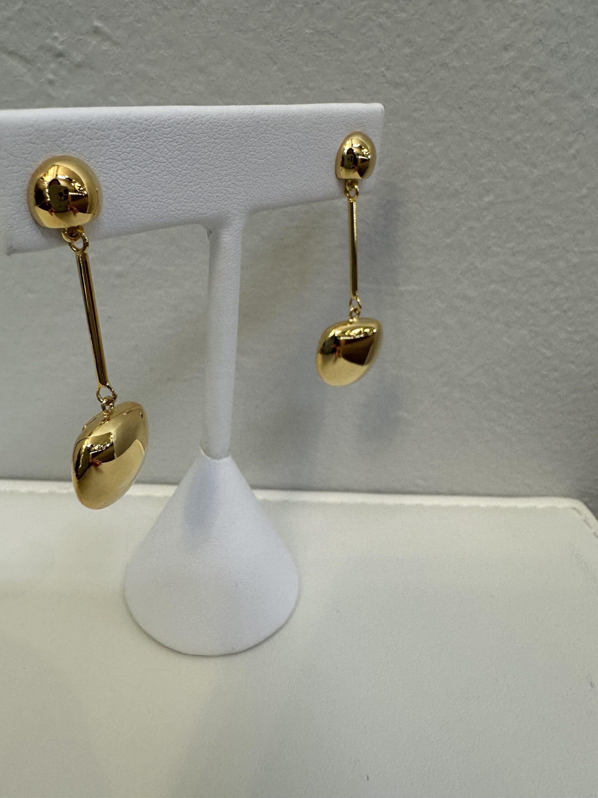 18k Yellow Gold Off-Round Accent & Bar Drop Dangle Stud Earrings - Image 4