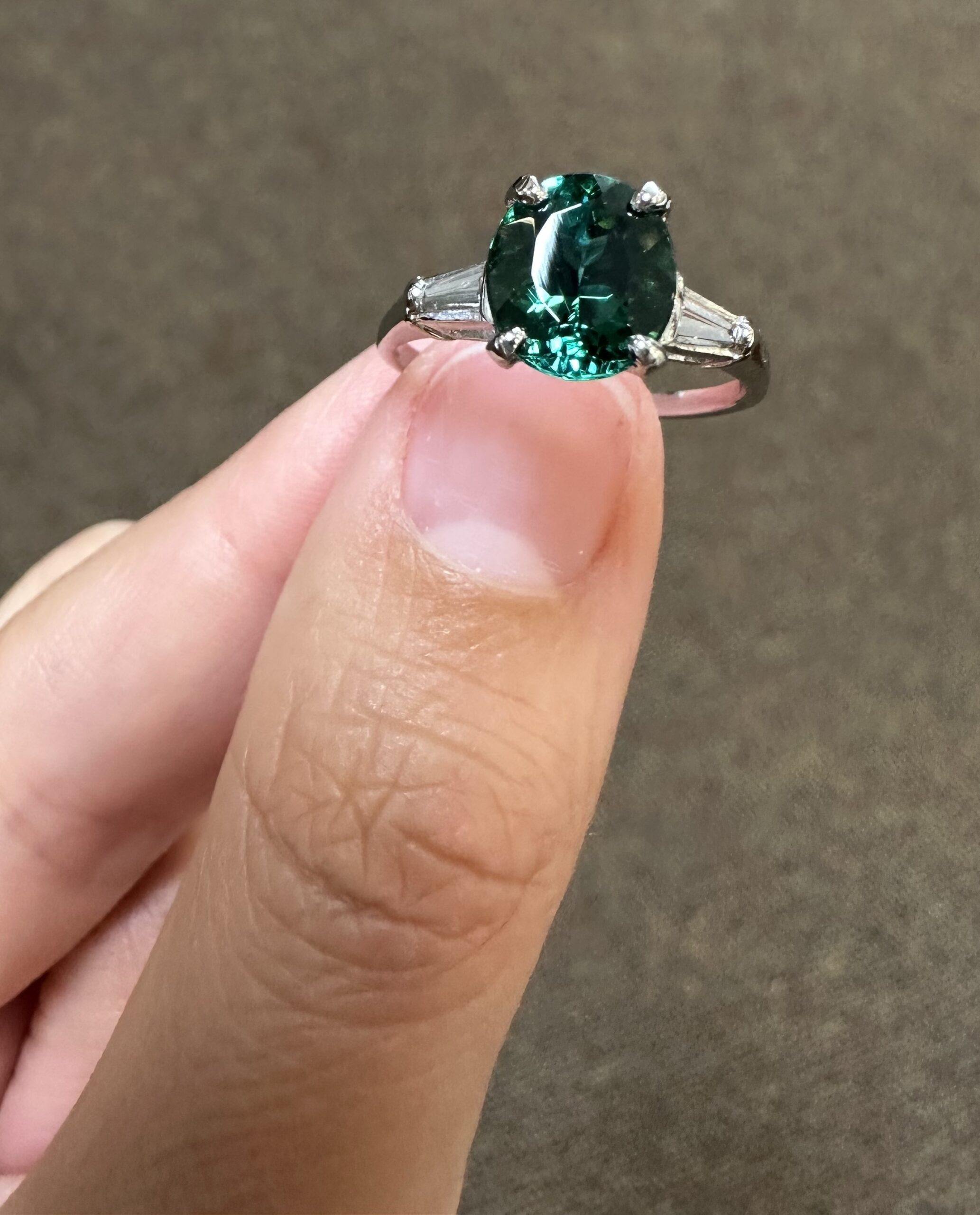 14k White Gold Genuine 1.95 Carat Green Tourmaline & Diamond Ring - Image 5