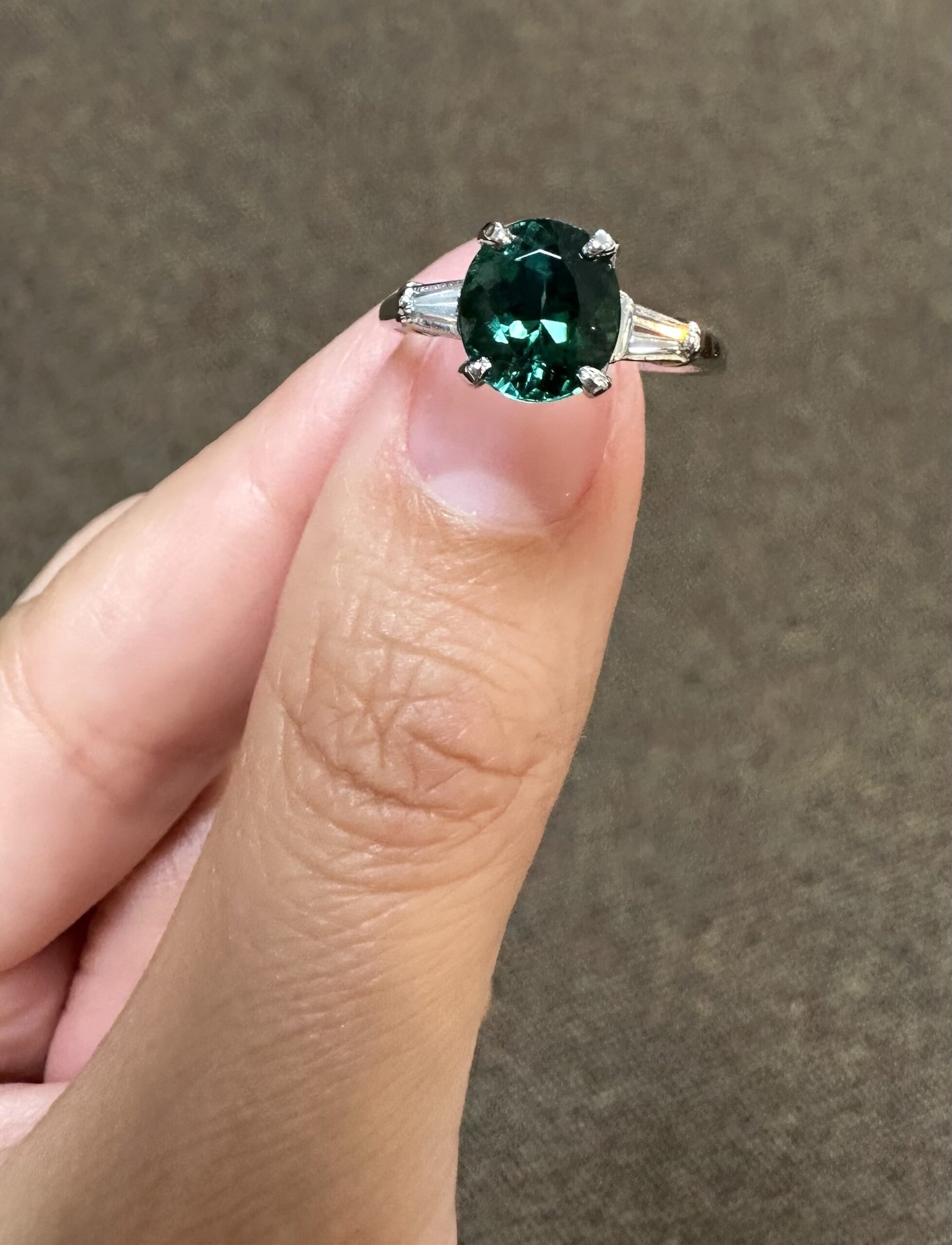 14k White Gold Genuine 1.95 Carat Green Tourmaline & Diamond Ring - Image 3