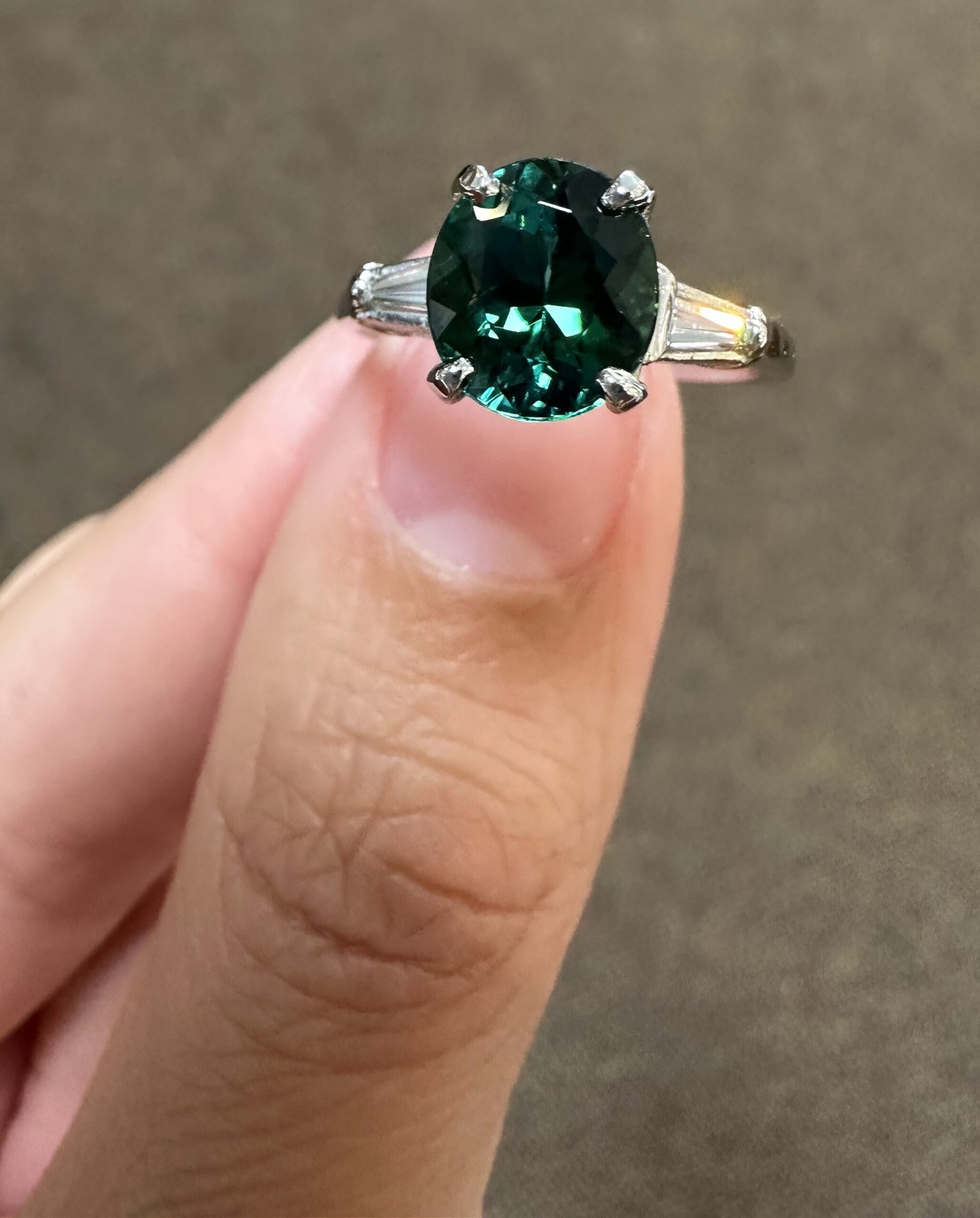 14k White Gold Genuine 1.95 Carat Green Tourmaline & Diamond Ring - Image 2