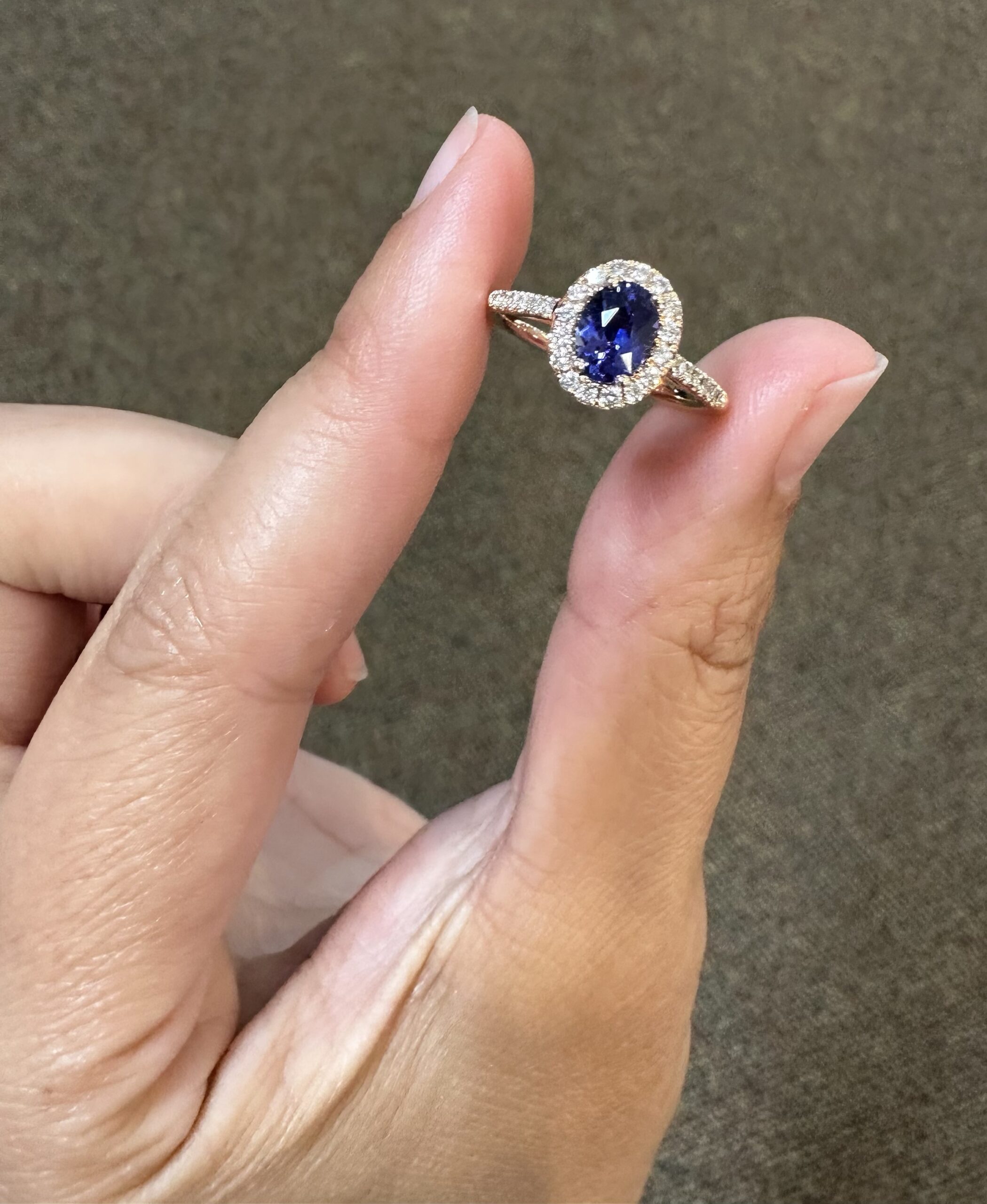 14k Rose Gold Genuine .93 Carat Purple Sapphire & Diamond Halo Ring - Image 2