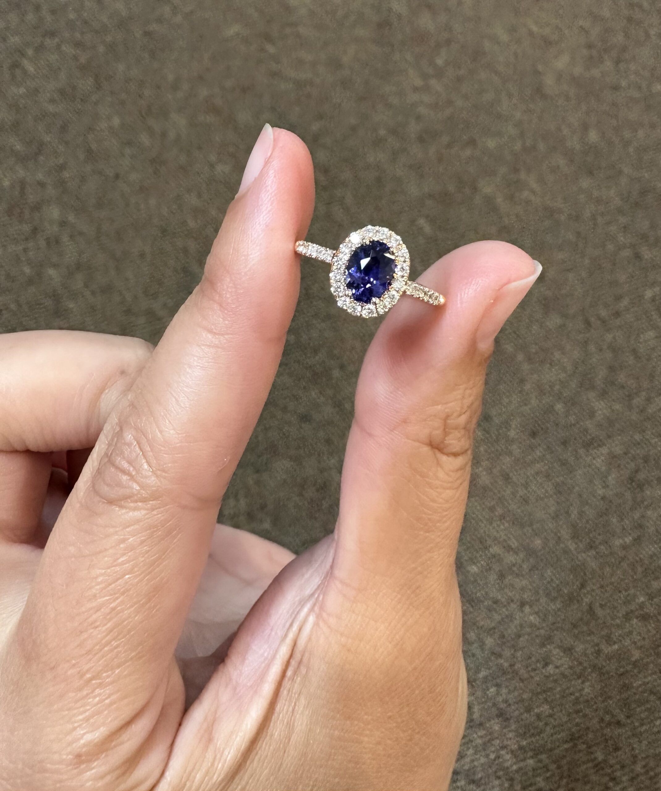 14k Rose Gold Genuine .93 Carat Purple Sapphire & Diamond Halo Ring - Image 5