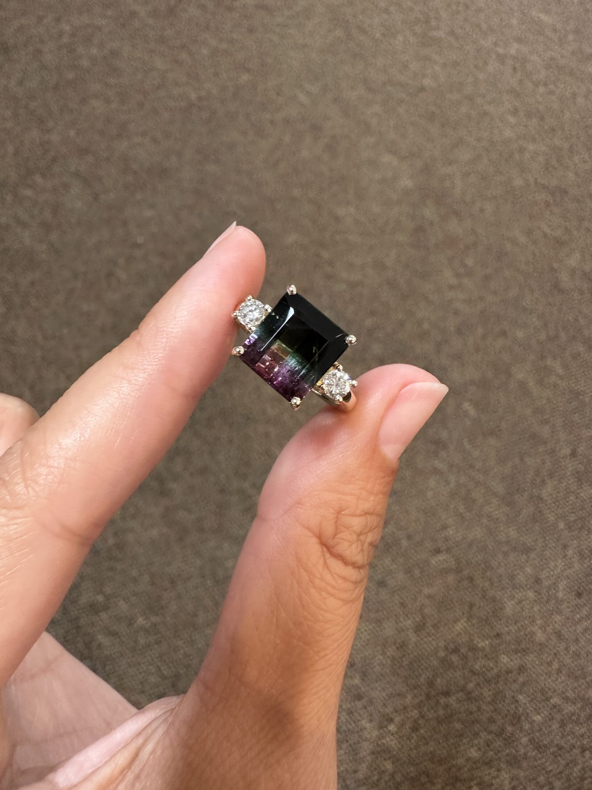 14k Yellow Gold Genuine 4.53 Carat Watermelon Tourmaline & Diamond Ring - Image 6