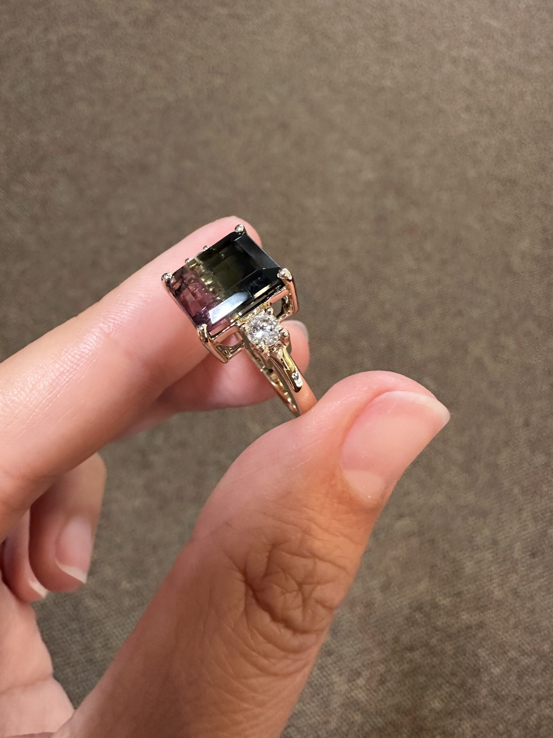 14k Yellow Gold Genuine 4.53 Carat Watermelon Tourmaline & Diamond Ring - Image 8