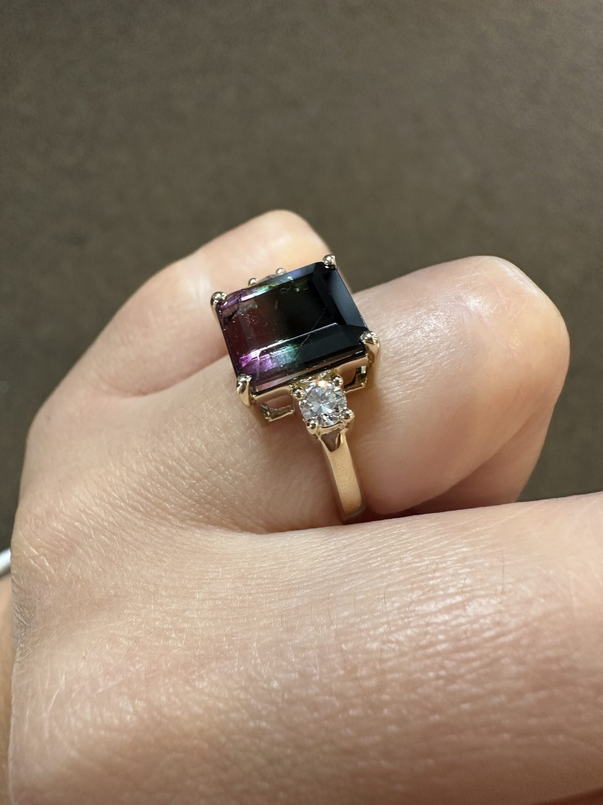 14k Yellow Gold Genuine 4.53 Carat Watermelon Tourmaline & Diamond Ring - Image 18