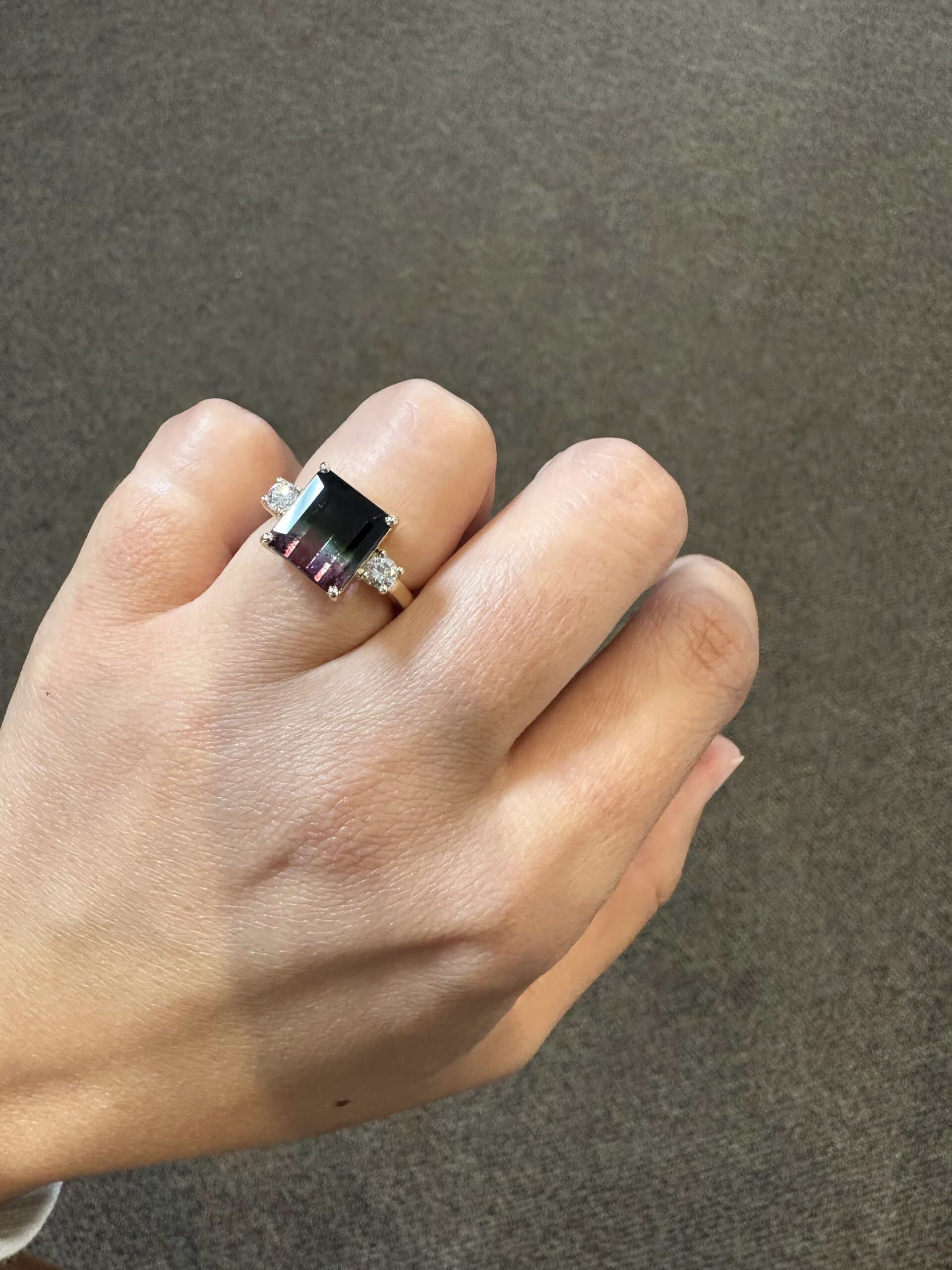 14k Yellow Gold Genuine 4.53 Carat Watermelon Tourmaline & Diamond Ring - Image 24