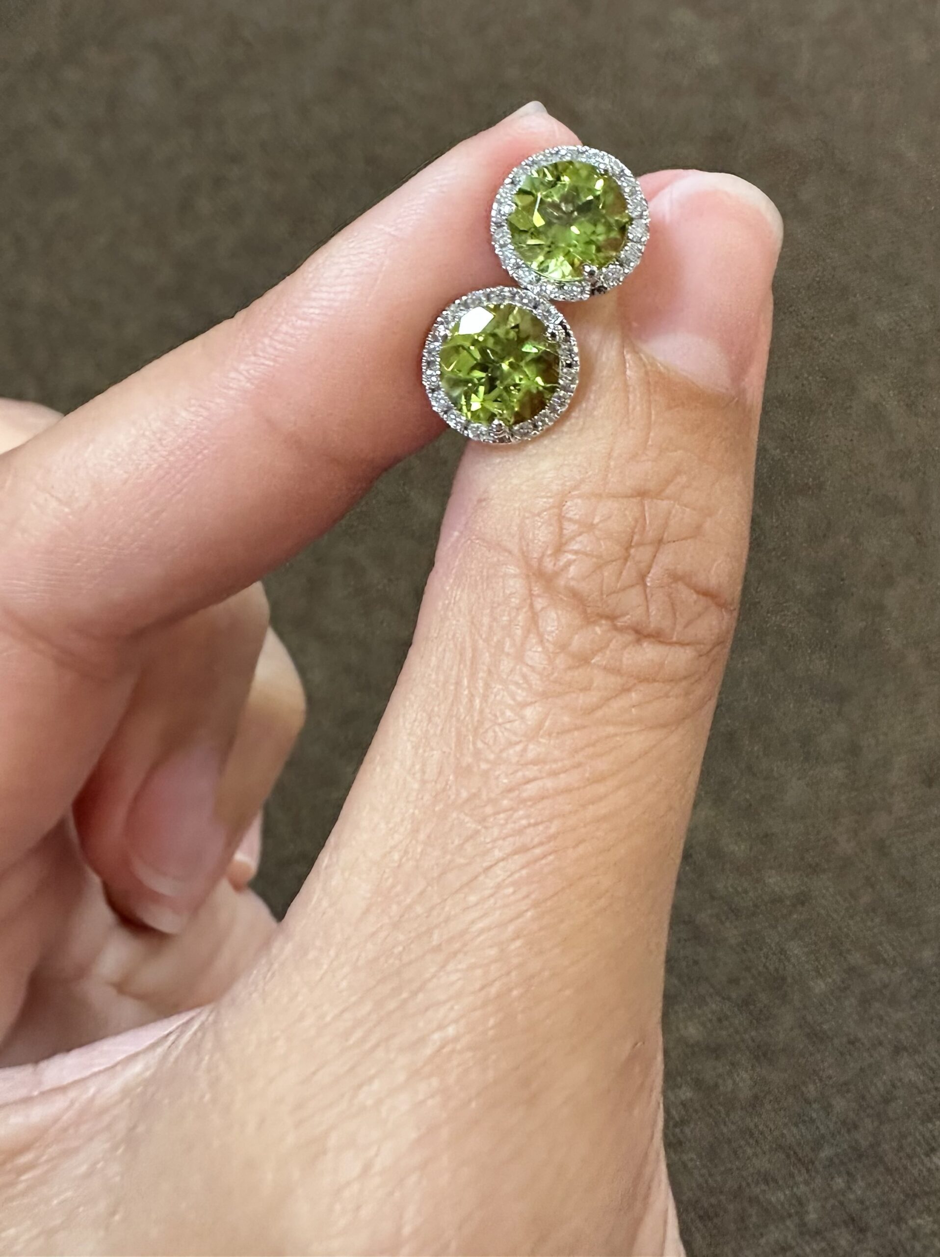 14k White Gold Genuine 2.93 Carat Peridot & Diamond Halo Stud Earrings - Image 8