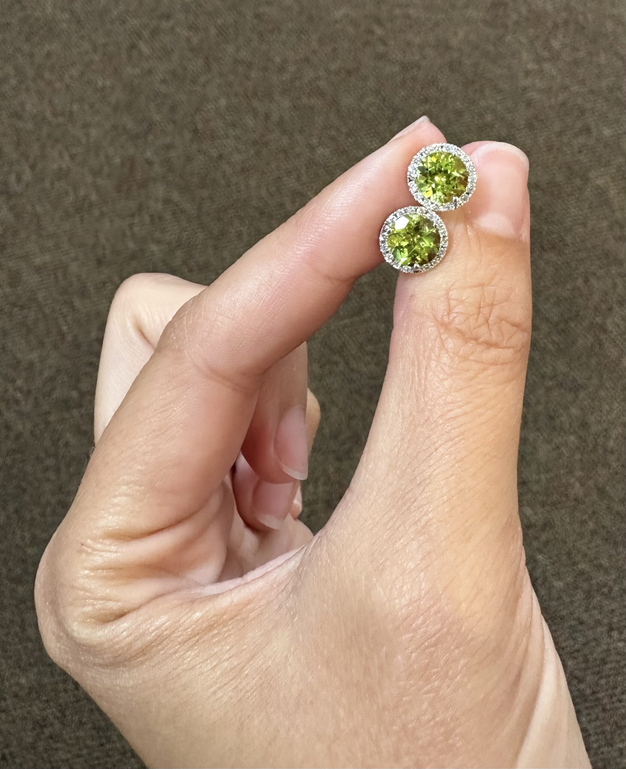 14k White Gold Genuine 2.93 Carat Peridot & Diamond Halo Stud Earrings - Image 9
