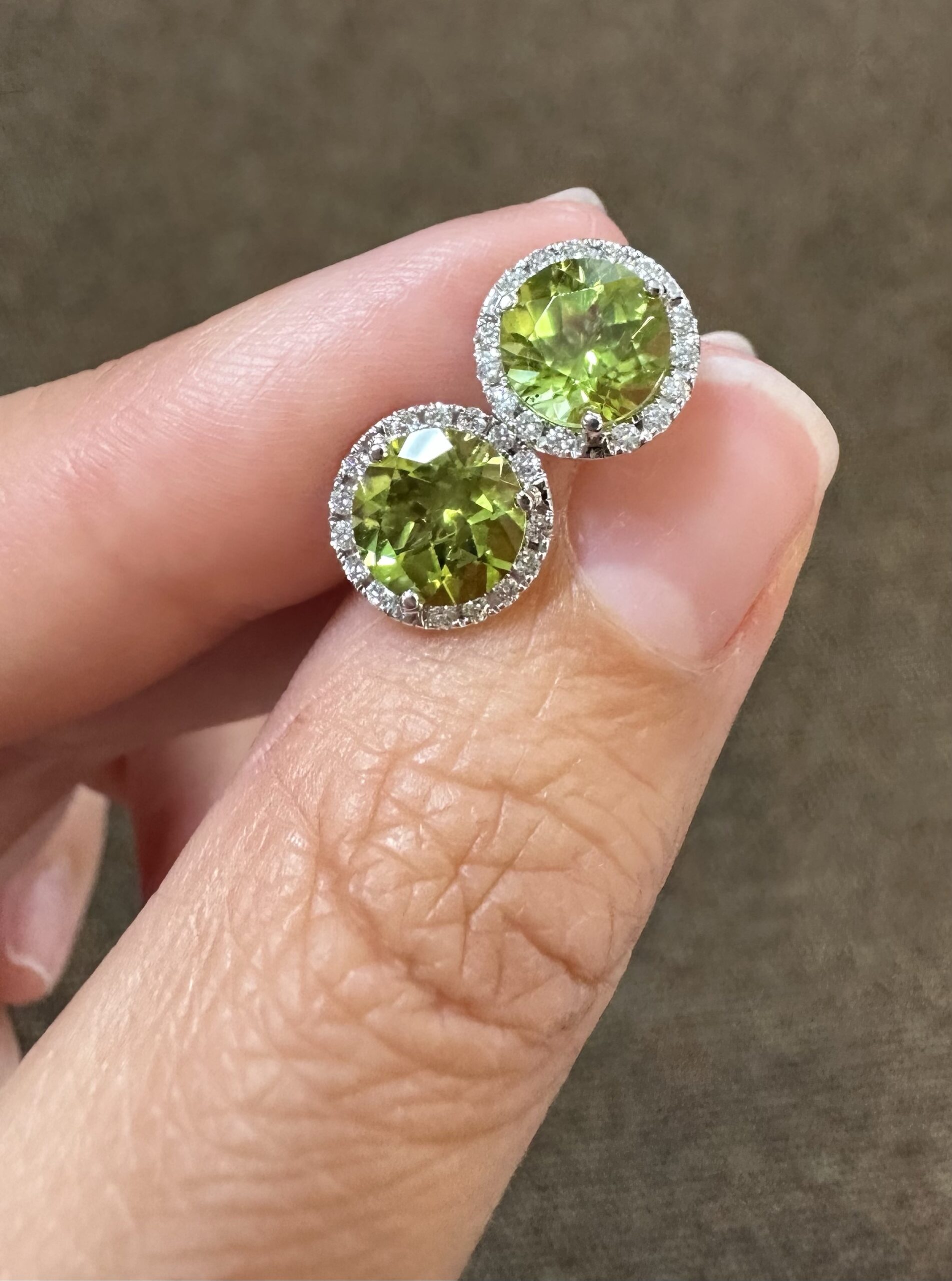 14k White Gold Genuine 2.93 Carat Peridot & Diamond Halo Stud Earrings - Image 14