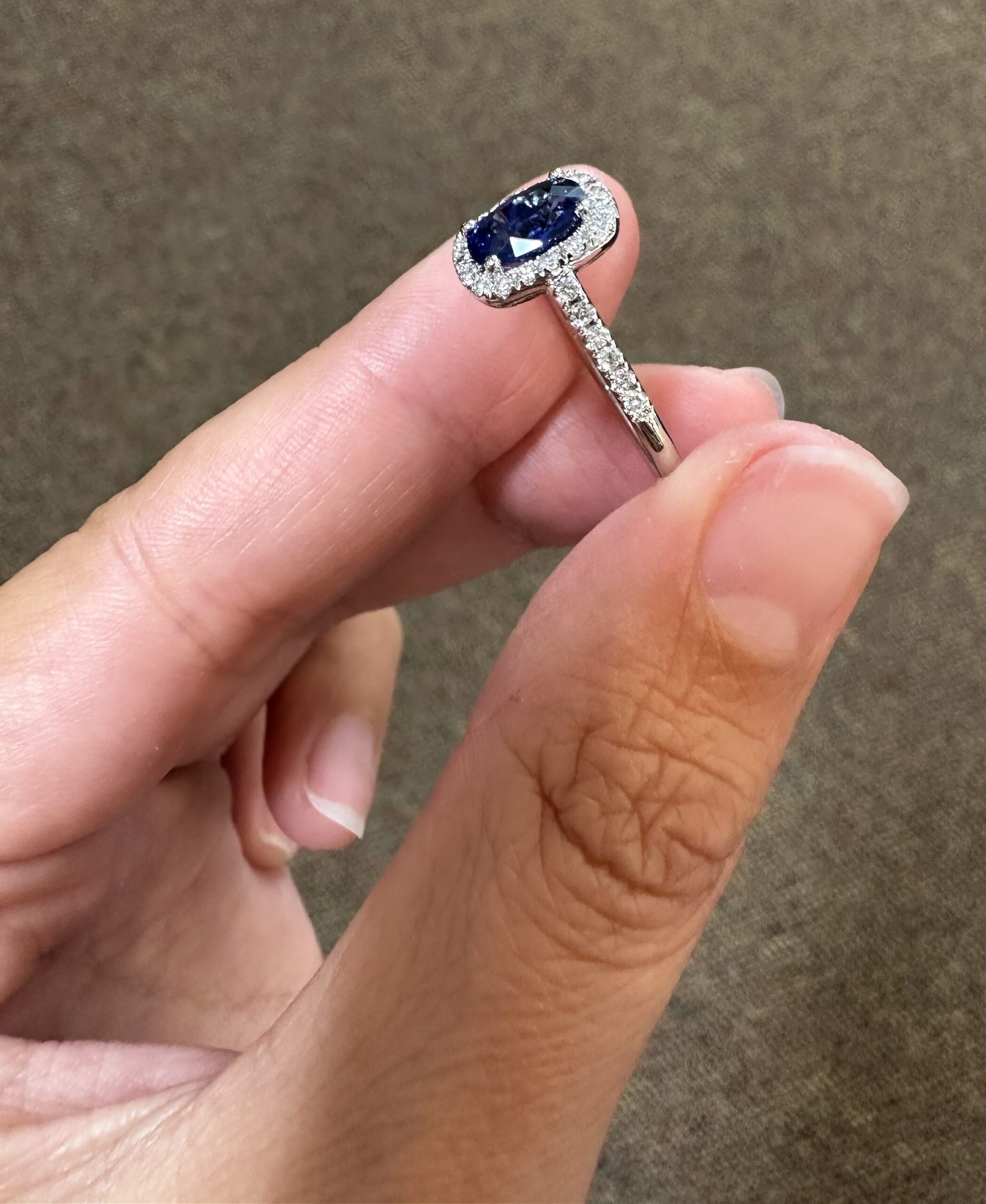 14k White Gold Genuine 1.36 Carat Ceylon Sapphire & Diamond Halo Ring - Image 6