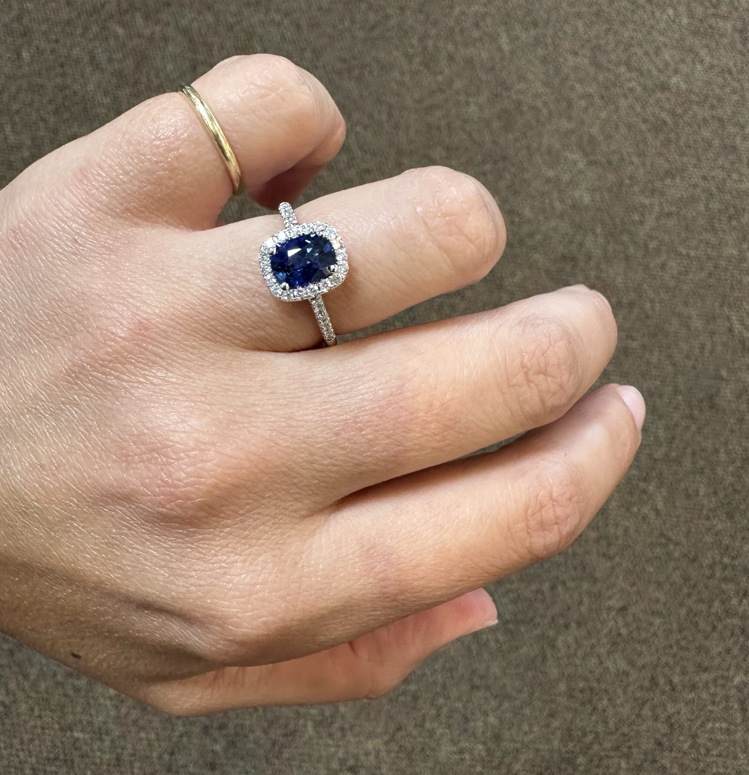 14k White Gold Genuine 1.36 Carat Ceylon Sapphire & Diamond Halo Ring - Image 11