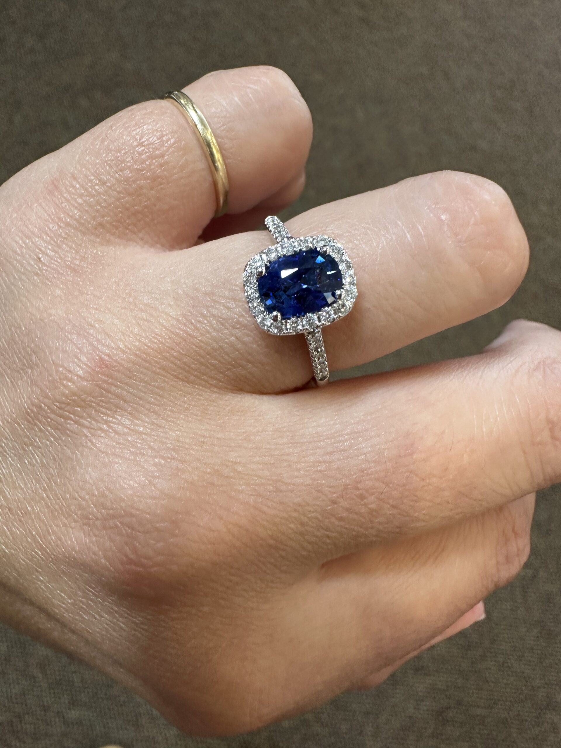 14k White Gold Genuine 1.36 Carat Ceylon Sapphire & Diamond Halo Ring - Image 12