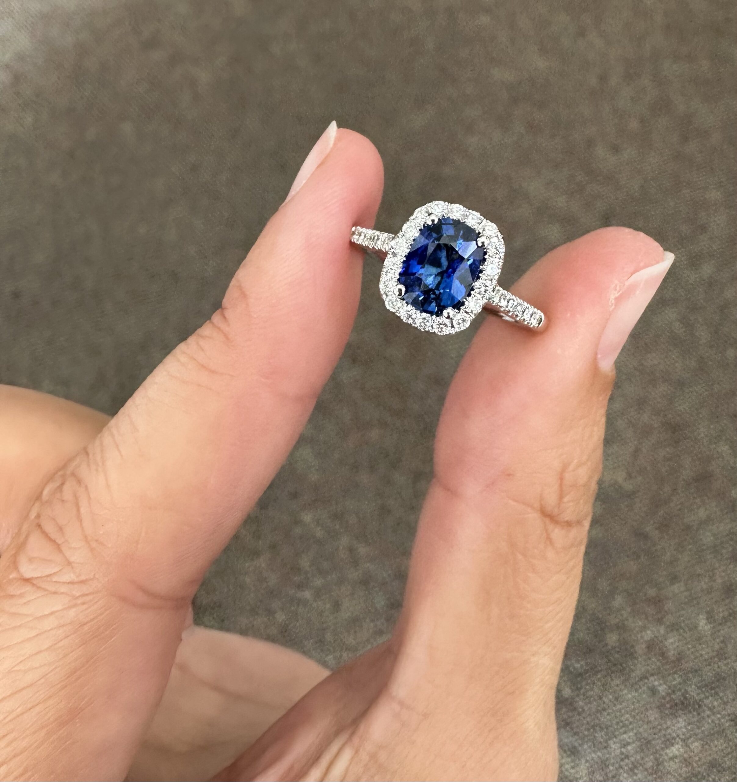 14k White Gold Genuine 1.36 Carat Ceylon Sapphire & Diamond Halo Ring - Image 21