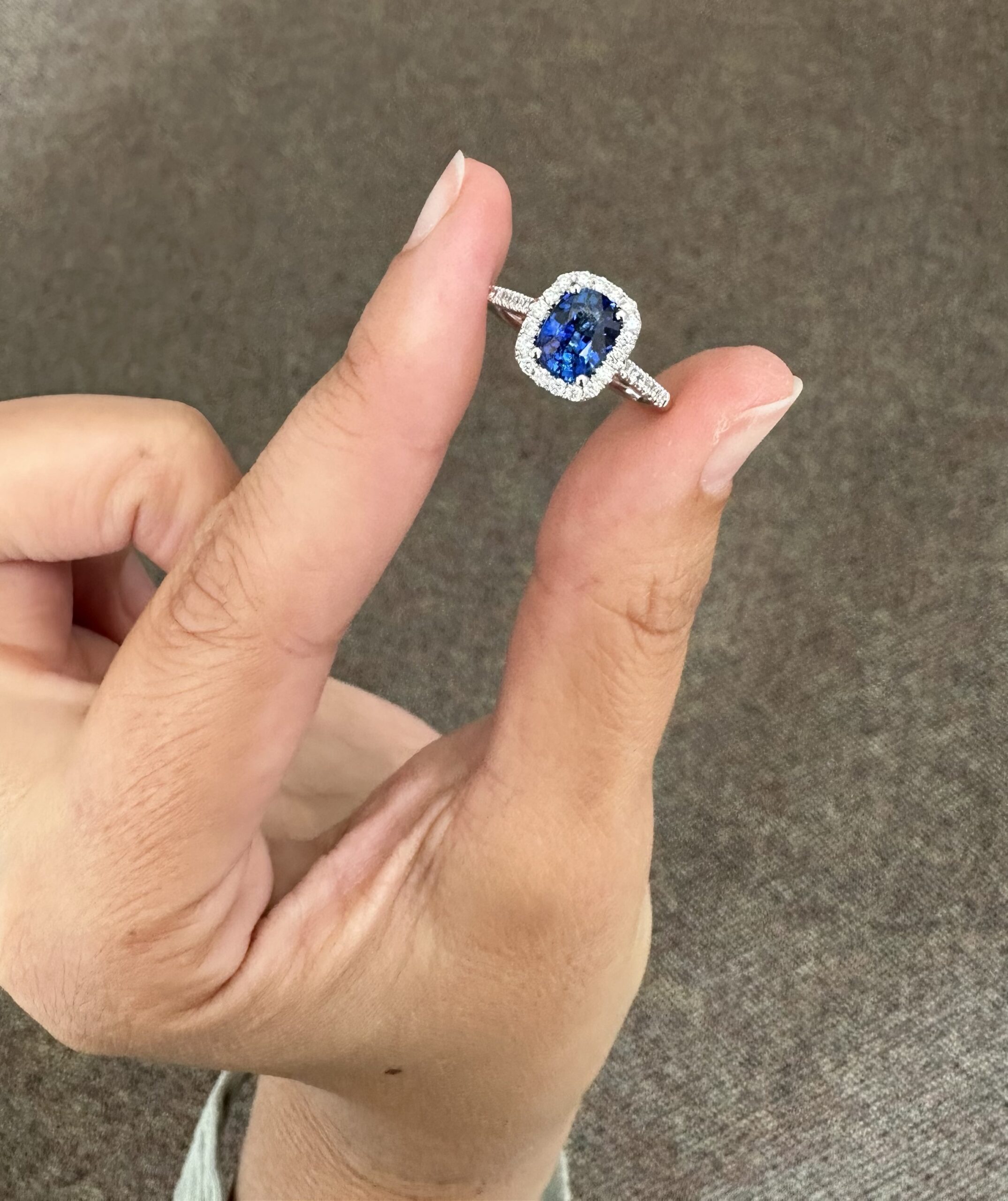 14k White Gold Genuine 1.36 Carat Ceylon Sapphire & Diamond Halo Ring - Image 35