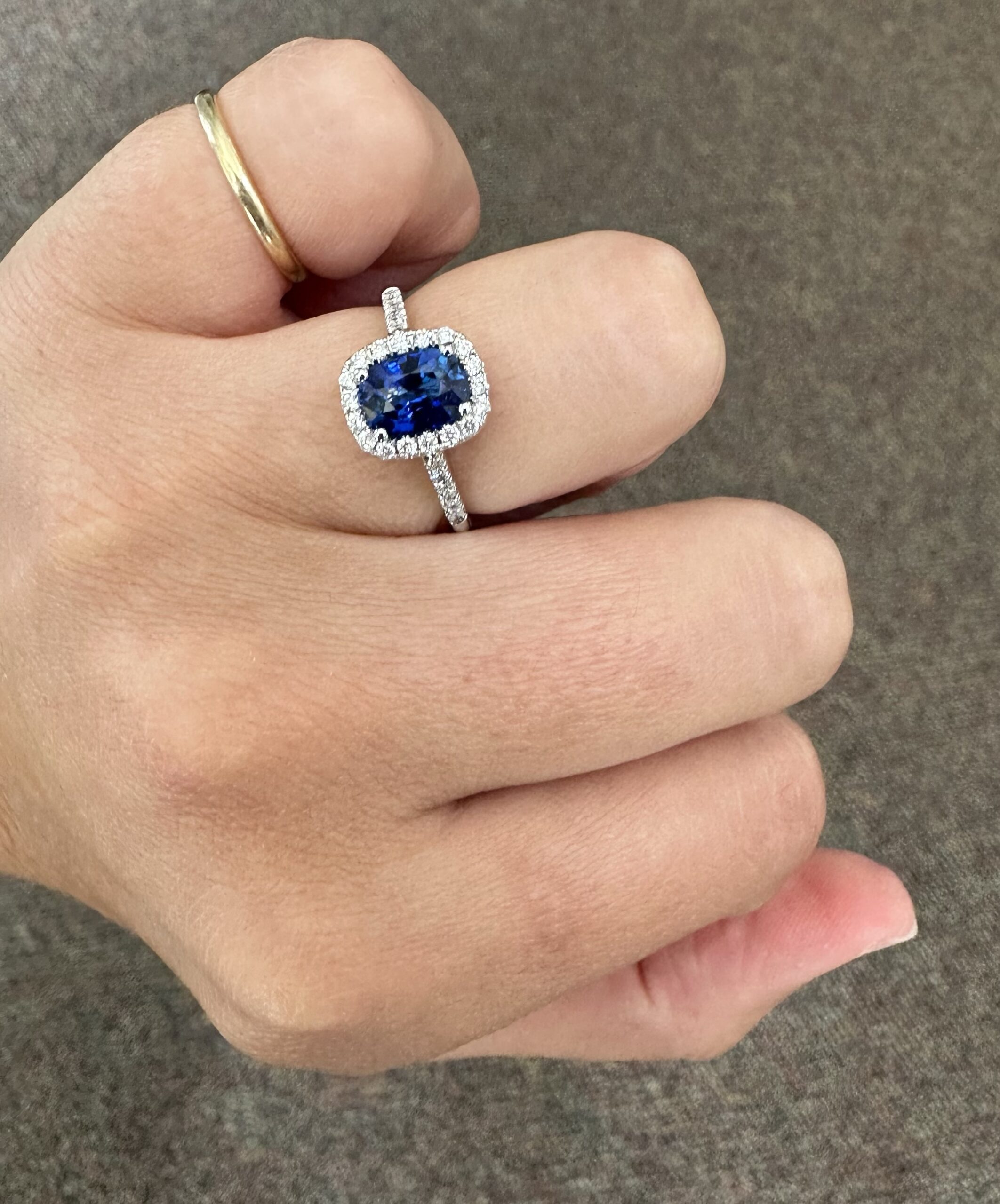 14k White Gold Genuine 1.36 Carat Ceylon Sapphire & Diamond Halo Ring - Image 41