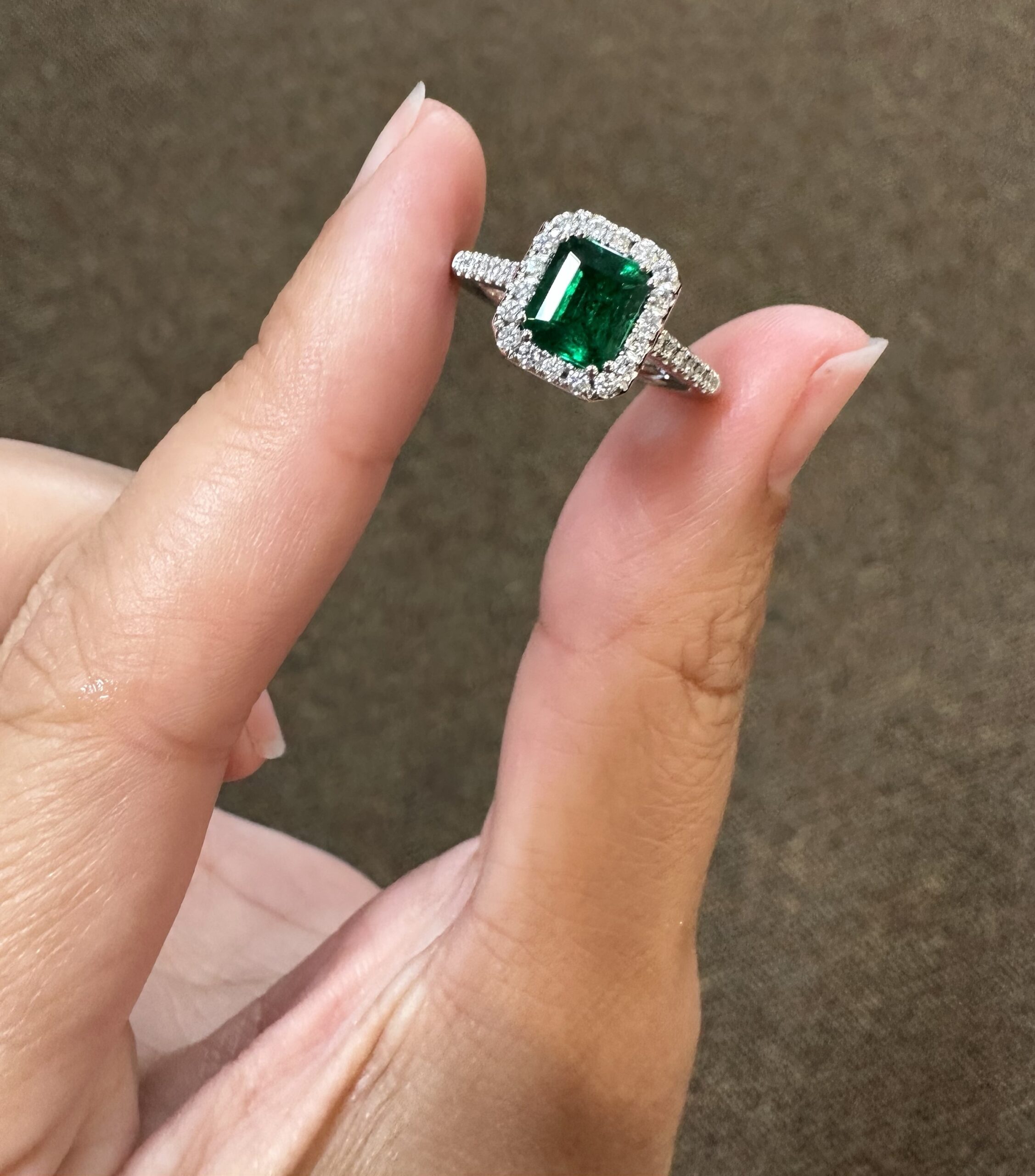 Luxurious Golden Tone Halo Emerald Cut Split Shank Engagement Ring – shine  of diamond