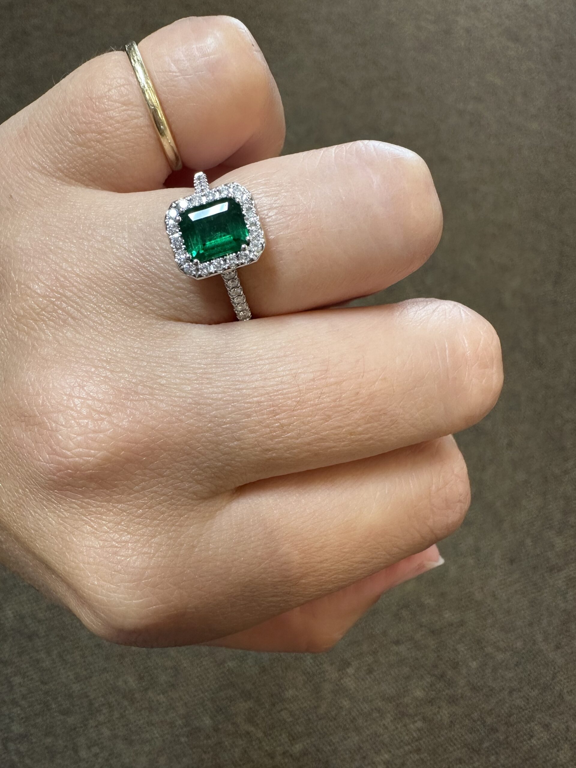 Platinum Genuine .91 Carat Emerald Cut Emerald & .23 Cttw Diamond Halo Ring - Image 21