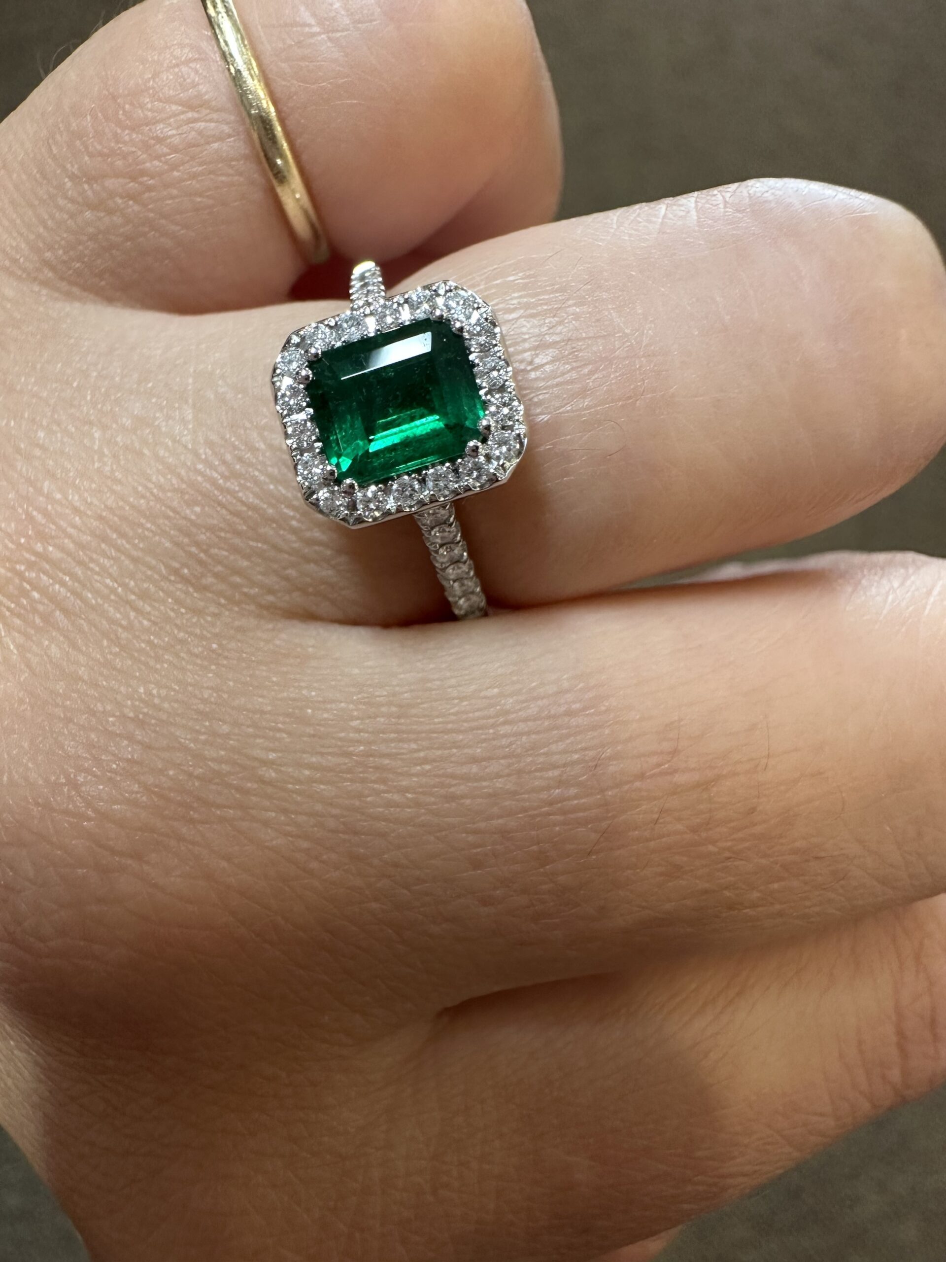 Platinum Genuine .91 Carat Emerald Cut Emerald & .23 Cttw Diamond Halo Ring - Image 22
