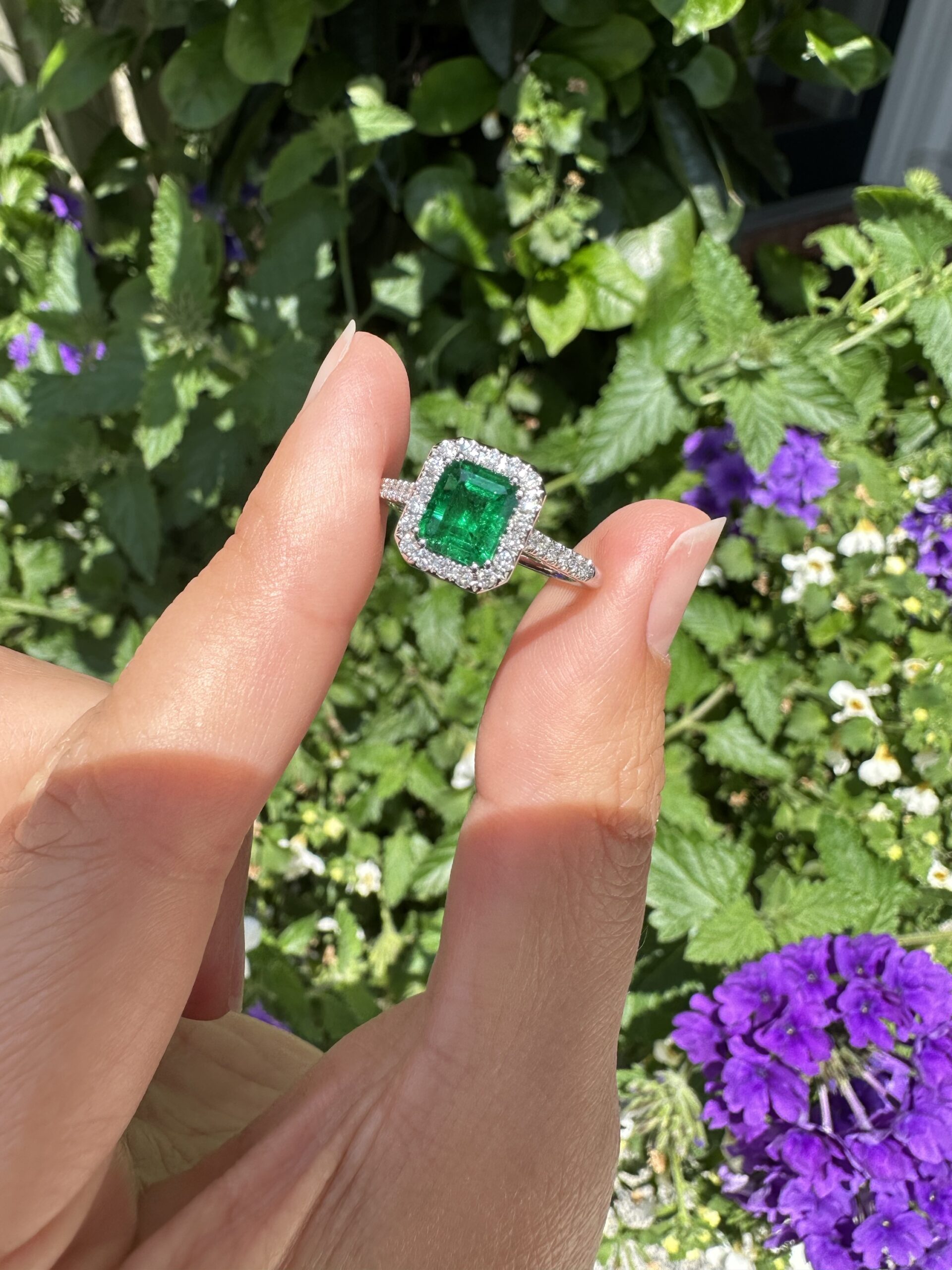 Platinum Genuine .91 Carat Emerald Cut Emerald & .23 Cttw Diamond Halo Ring - Image 32