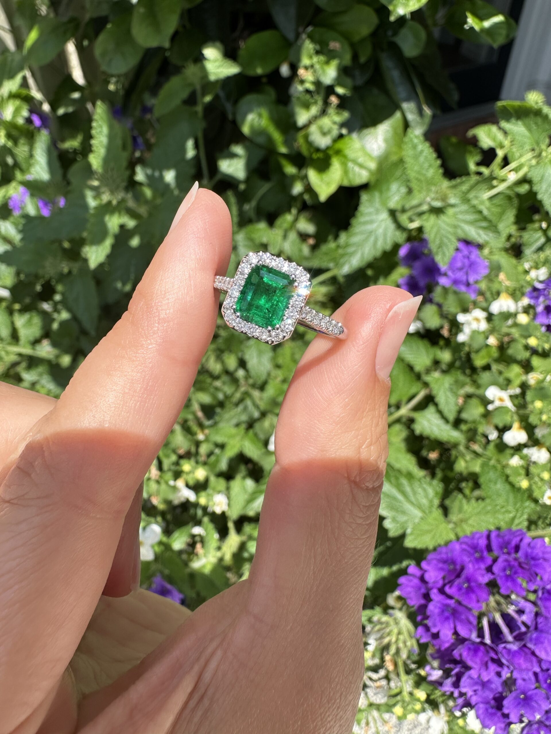 Platinum Genuine .91 Carat Emerald Cut Emerald & .23 Cttw Diamond Halo Ring - Image 33